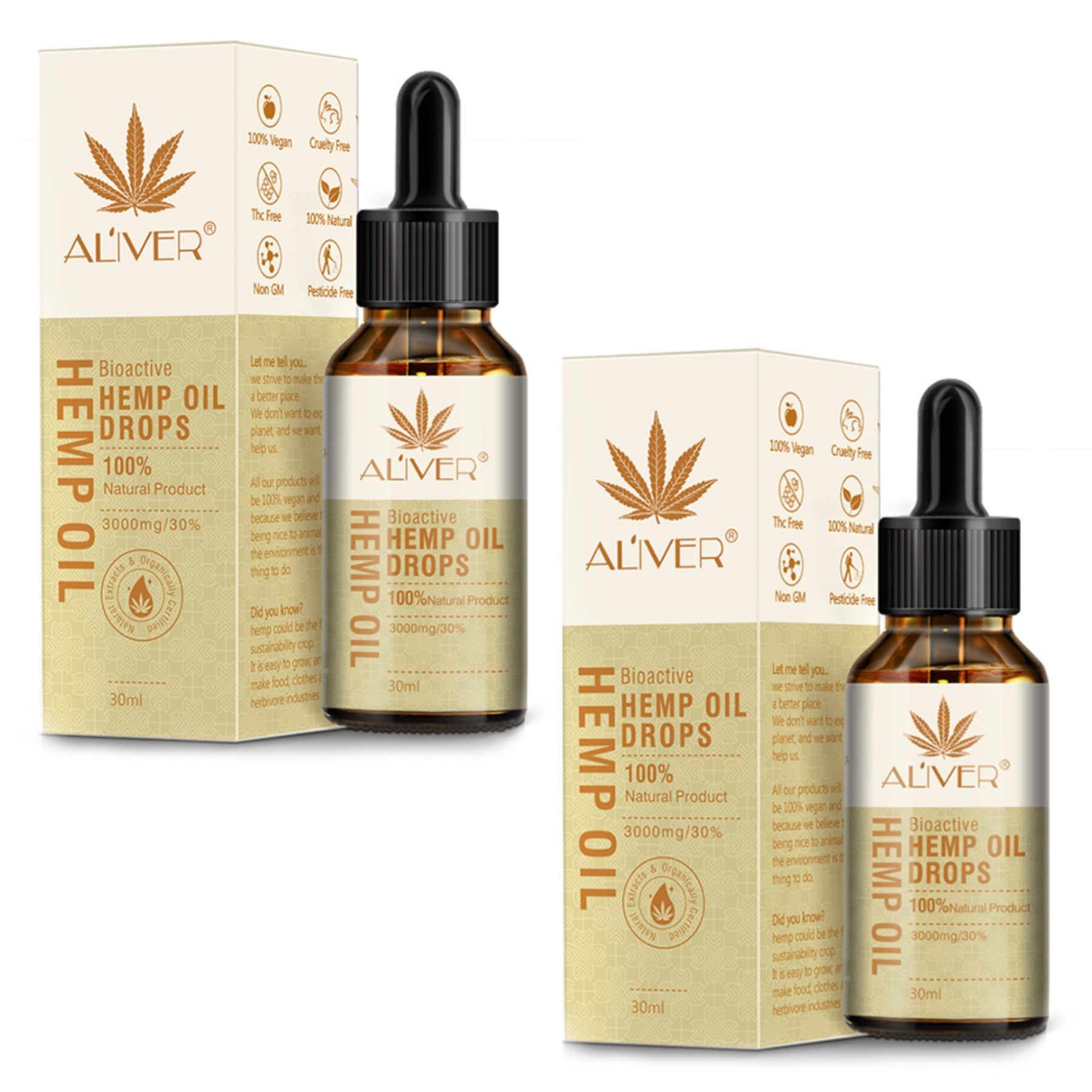 ALIVER Bartöl Hanfsamenöl Hanföl Hochdosiert 3000mg THC-frei Hemp Oil, 2-tlg., Bartöl, Hautpflege, Hanföl, Aliver, Bart