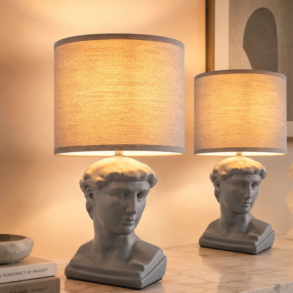 GLOBO LIGHTING Tischleuchte, Leuchtmittel nicht inklusive, 2x Tischlampe Beistellleuchte Textil Keramik Statue Skulptur