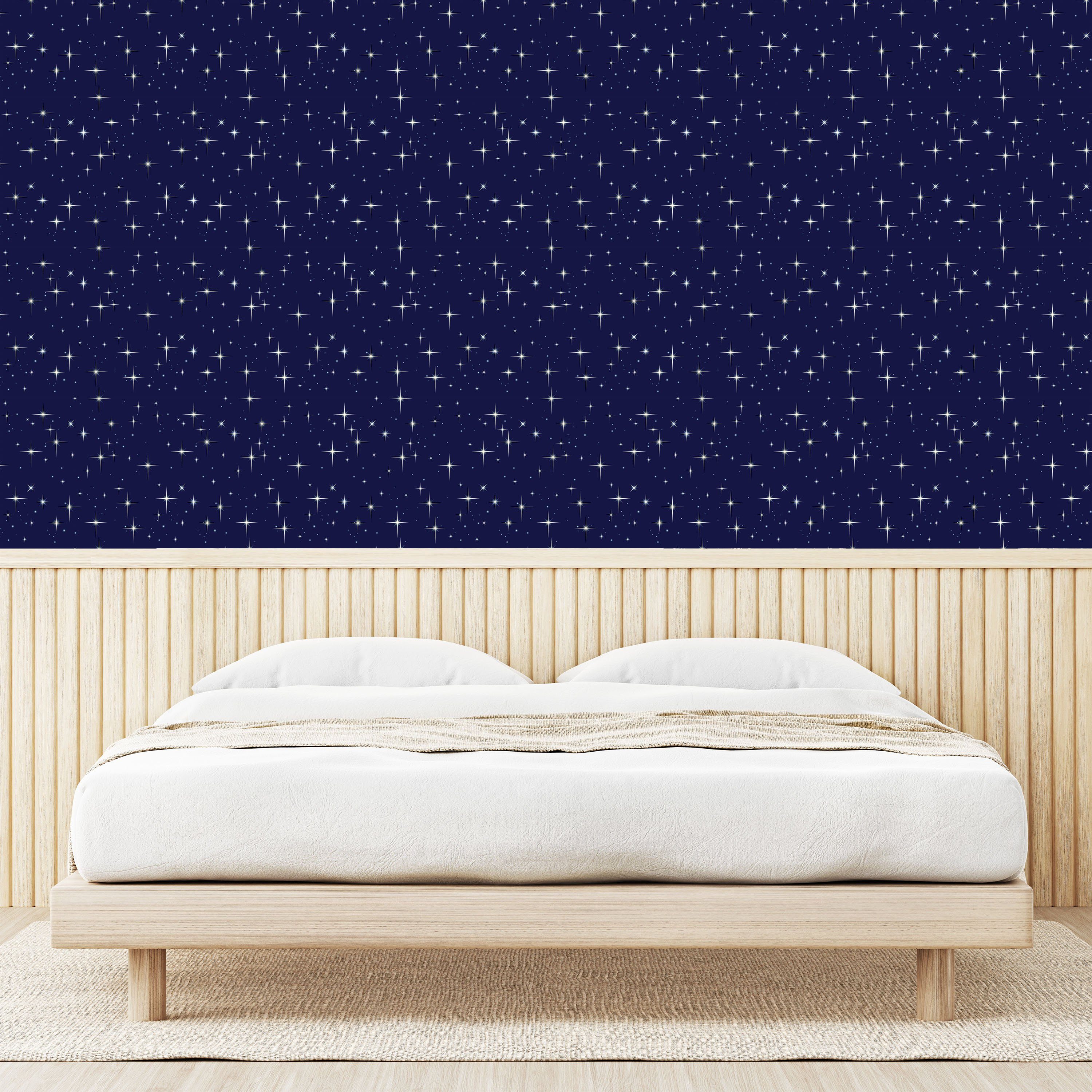 Skyline Abakuhaus Nacht Vinyltapete Wohnzimmer mit selbstklebendes Sternen Platz Küchenakzent,