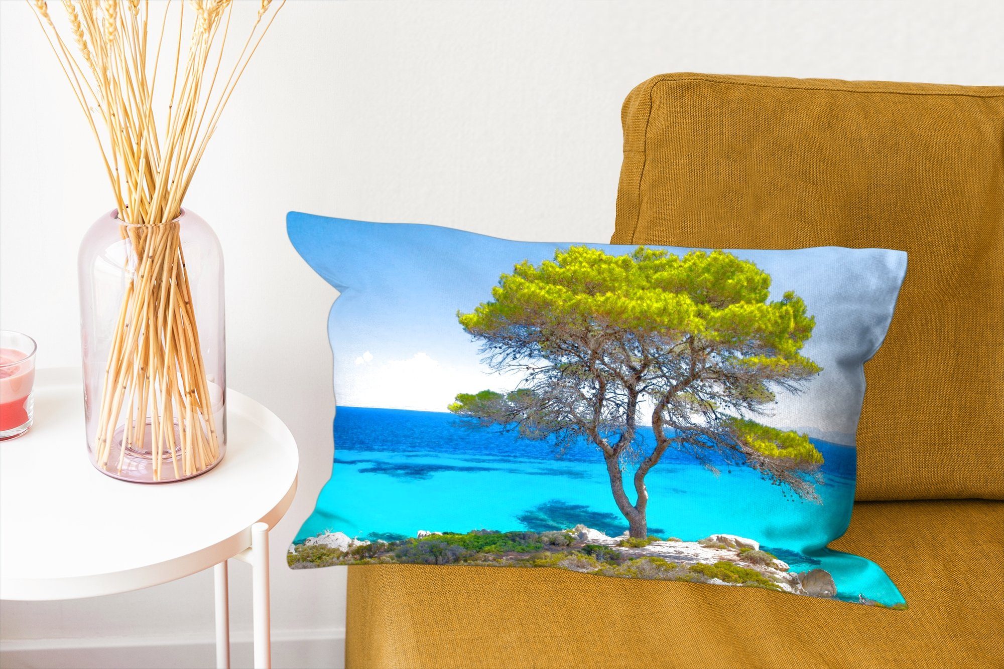 Wohzimmer Sommer, Schlafzimmer mit MuchoWow Baum Tropisch Zierkissen, - Meer Dekokissen Dekokissen Füllung, - Dekoration, -