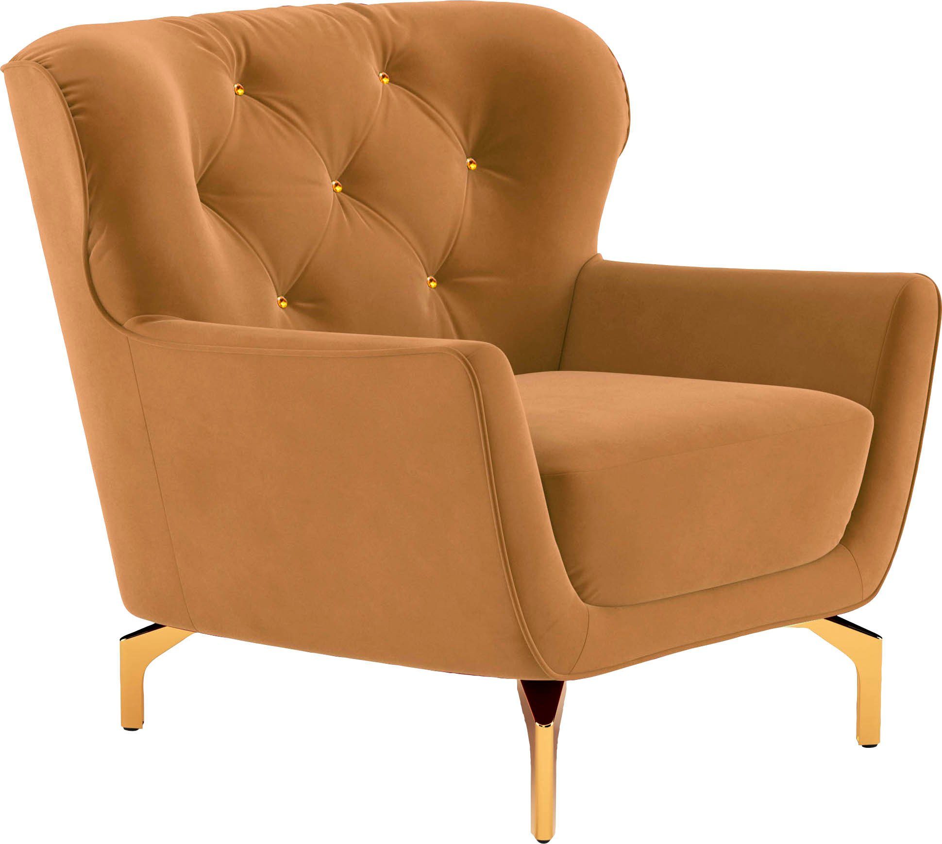 sit&more Sessel Orient 3, inkl. 1 Zierkissen mit Strass-Stein, goldfarbene Metallfüße