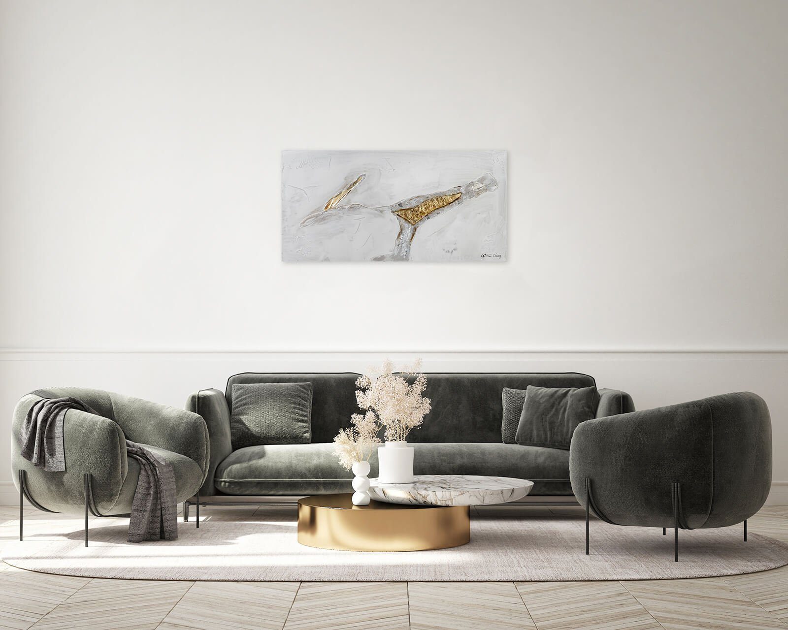 KUNSTLOFT Gemälde Gold Layer Wandbild 100% HANDGEMALT cm, Leinwandbild Wohnzimmer 100x50