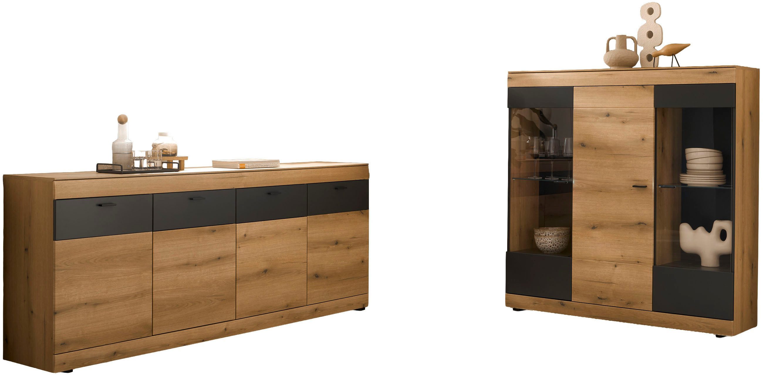 Home affaire Wohnwand Soleto, zeitlose Anbauwand, Komplettset im modernen Stil, (Komplett-Set, 2-St), enthält Sideboard und Highboard