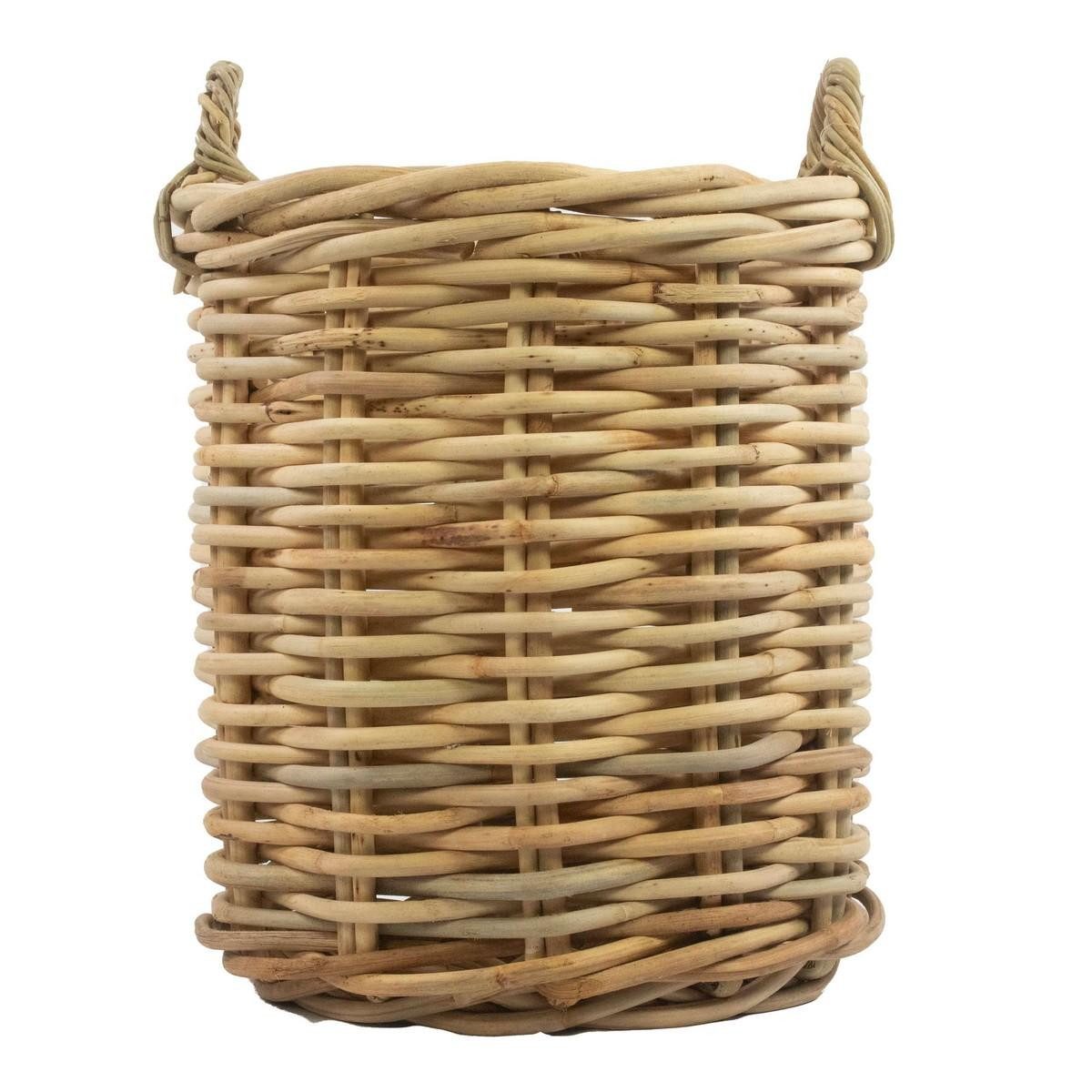 INNA-Glas Übertopf Deko Korb BENIGNO, mit Henkel, Rattan, braun, 59cm, Ø44cm