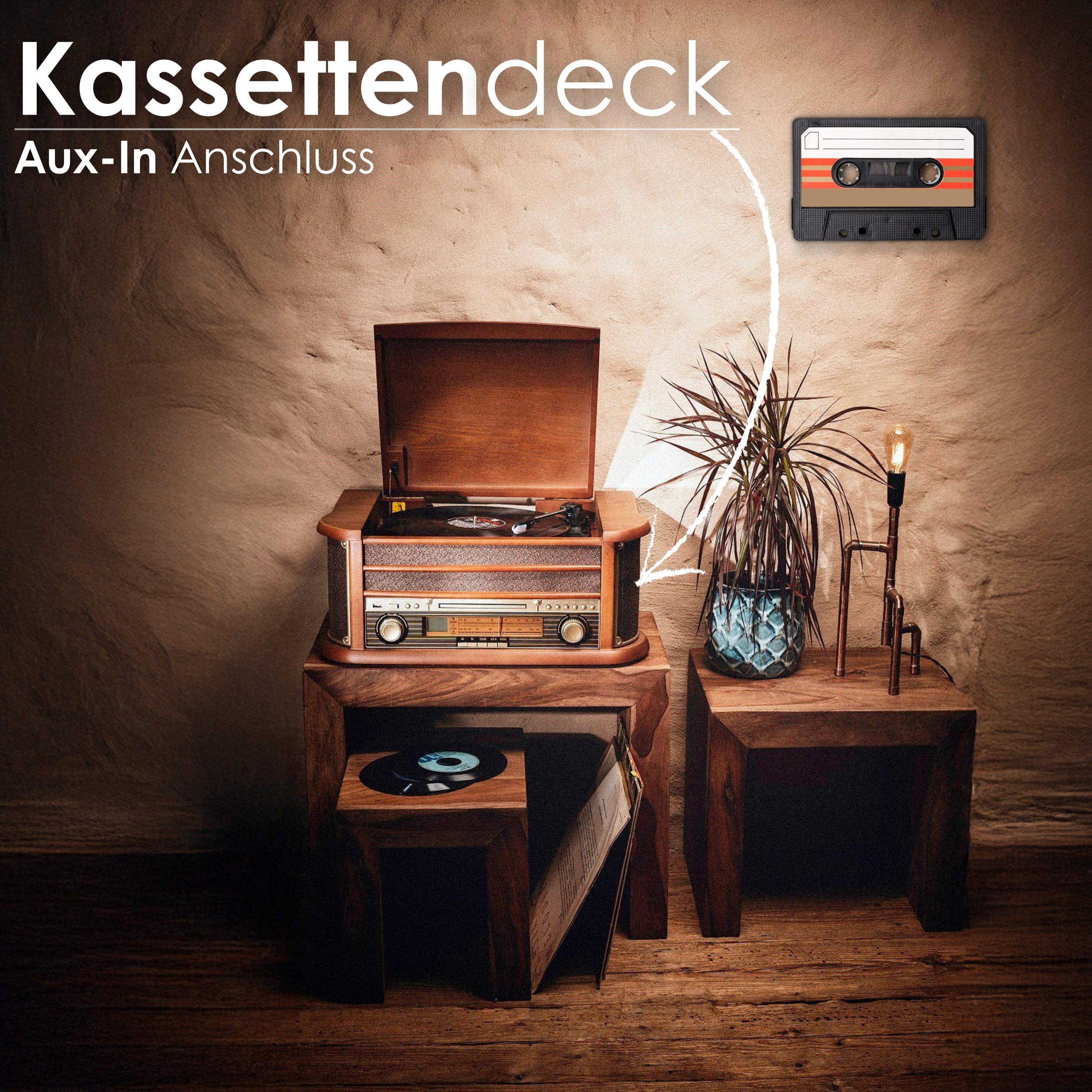 Cyberlux CL-3010 Retro Stereoanlage Multifunktionsspieler (Riemenantrieb, Bluetooth, Aufnahmefunktion, Kassettendeck, Bluetooth) – Bild 5 von 5