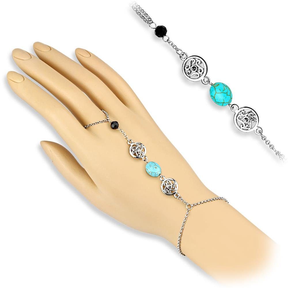 Damen Silber Fußketten & Set Bead Handkette Bauchketten aus (1-tlg), Damen Messing Fingerkette und Türkisstein BUNGSA
