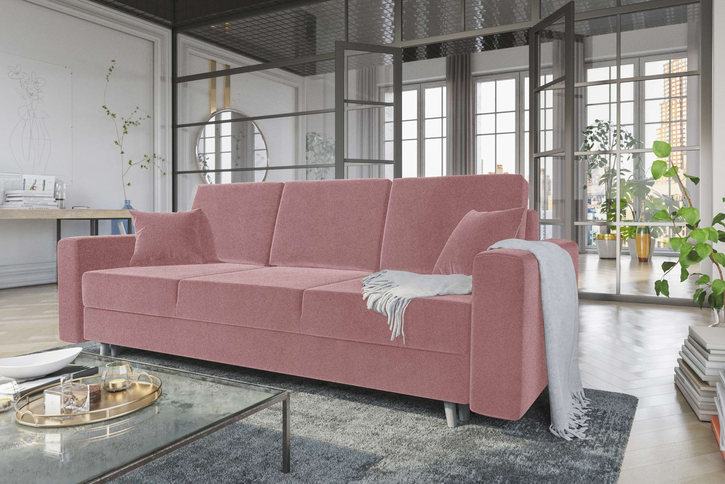 Schlafsofa, Sitzkomfort, Stylefy Sofa, mit mit Bettkasten, Modern 3-Sitzer Bettfunktion, Design Carmen,