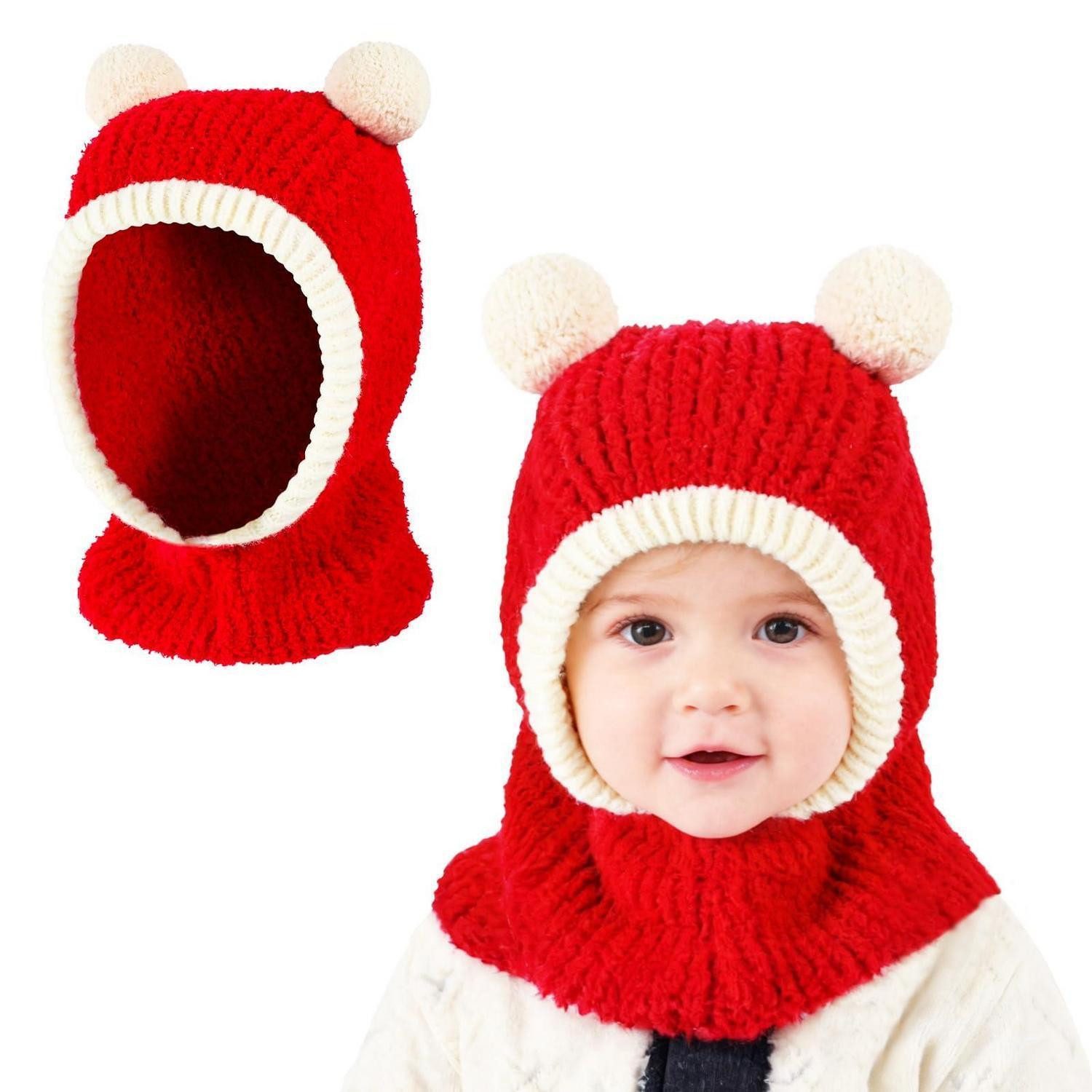 LuxusKollektion Schlupfmütze Schlupfmütze Baby Thermo Winddicht Bommel PomPom Rot