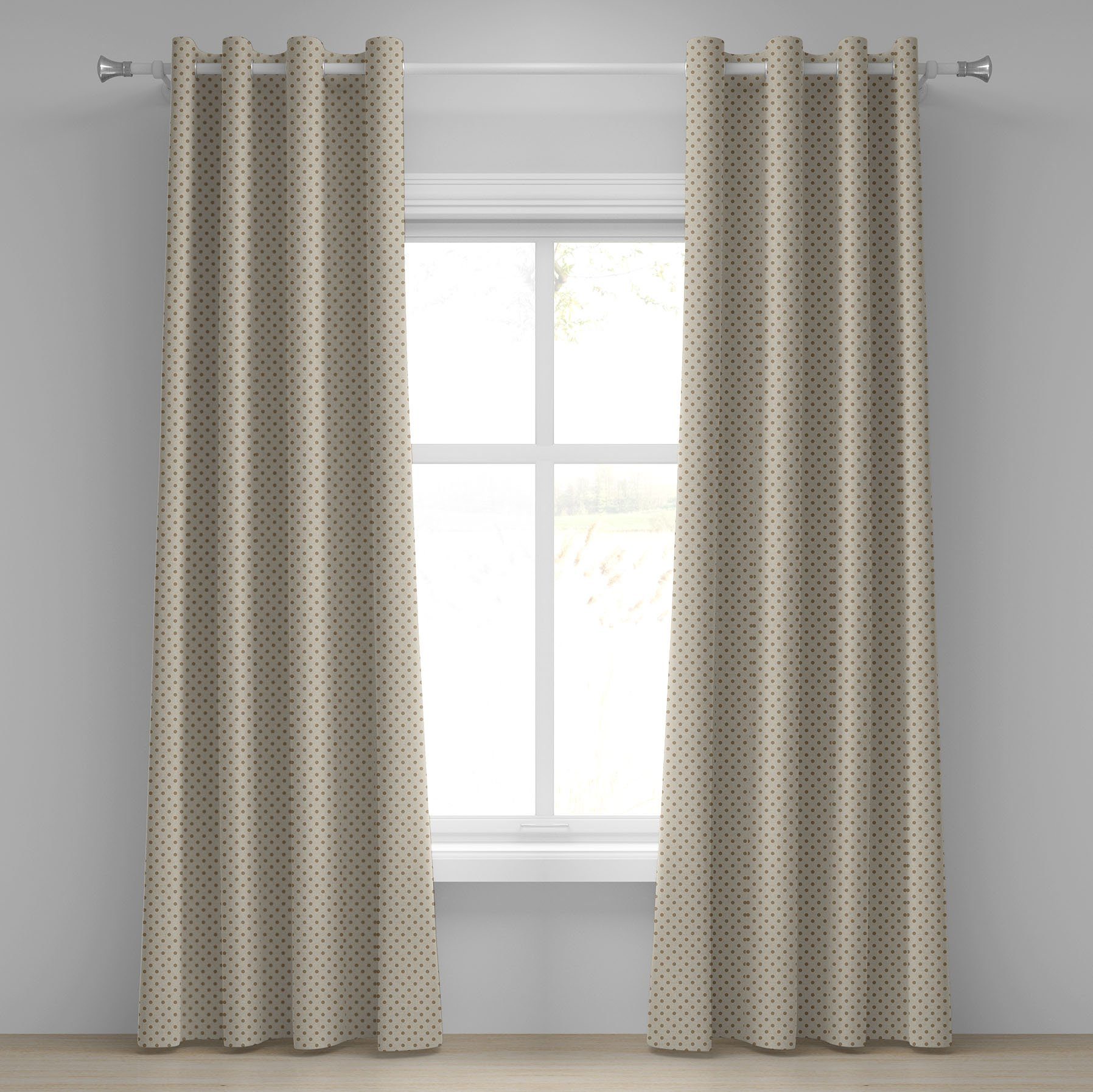 Gardine Dekorative 2-Panel-Fenstervorhänge für Schlafzimmer Wohnzimmer, Abakuhaus, Beige Tupfen-Classic Retro-Druck | Fertiggardinen
