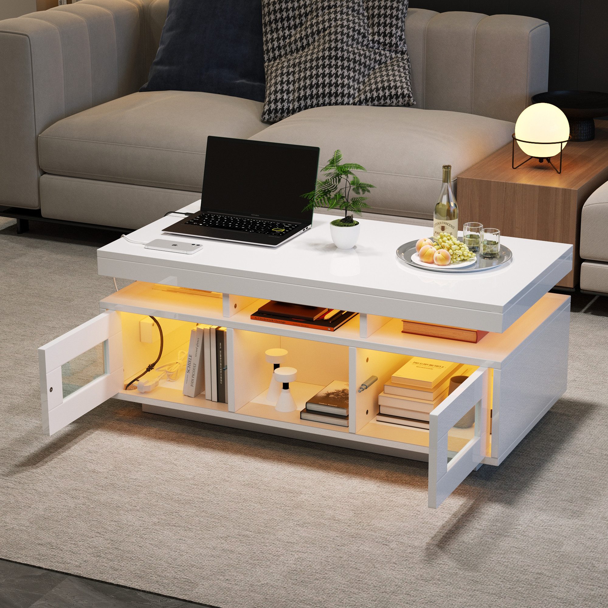 Merax Couchtisch hochglanz Sofatisch mit LED-Beleuchtung günstig online kaufen
