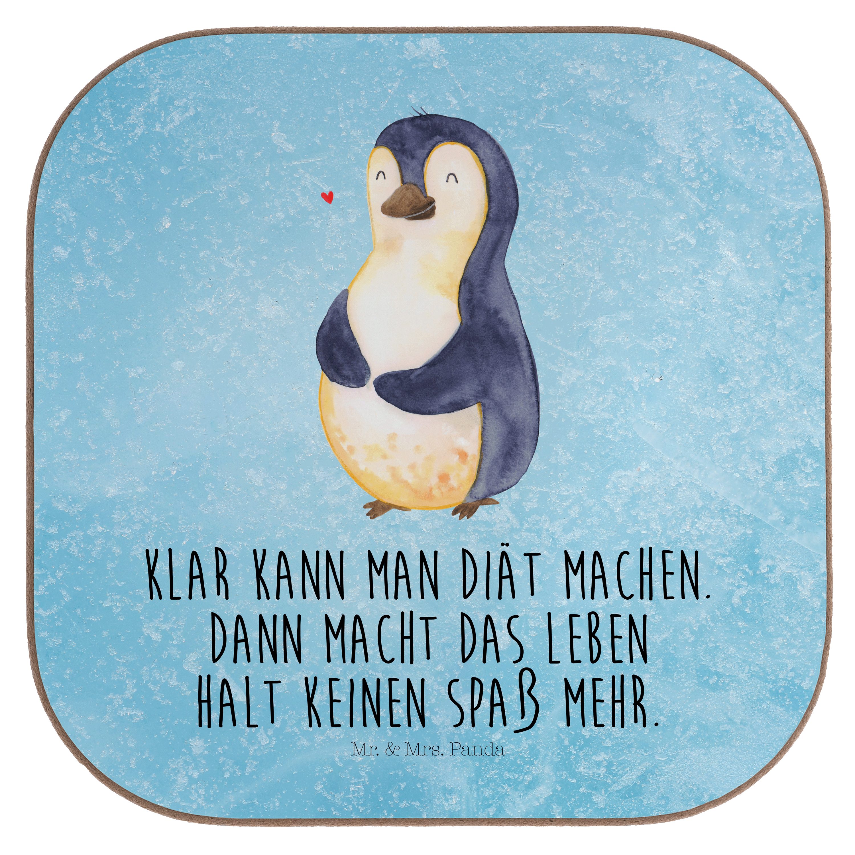 Mr. & Mrs. Panda Getränkeuntersetzer Pinguin Diät - Eisblau - Geschenk, Getränkeuntersetzer, Bierbauch, Ab, 1-tlg.