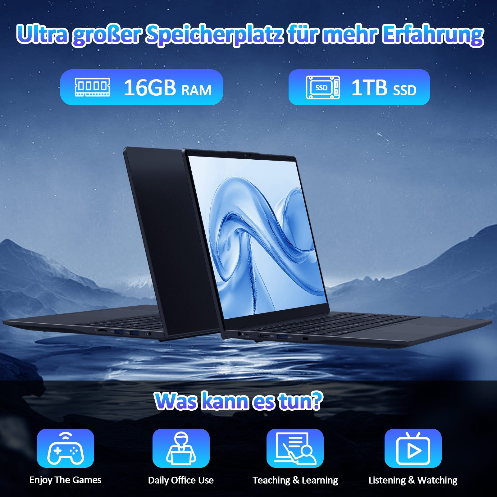 Molegar 16 Zoll Laptop mit AMD Ryzen 7 4800H (8 Kerne, bis 2.9GHz), 16GB RAM Notebook (40,64 cm/16 Zoll, AMD AMD Ryzen 7 4800H, AMD Ryzen 7 4800H, 16 GB, 1024 GB SSD, 1TB PCIe SSD, Win 11 Pro, WiFi 6, BT 5.0, inkl. 65W USB-C PD-Netzteil)