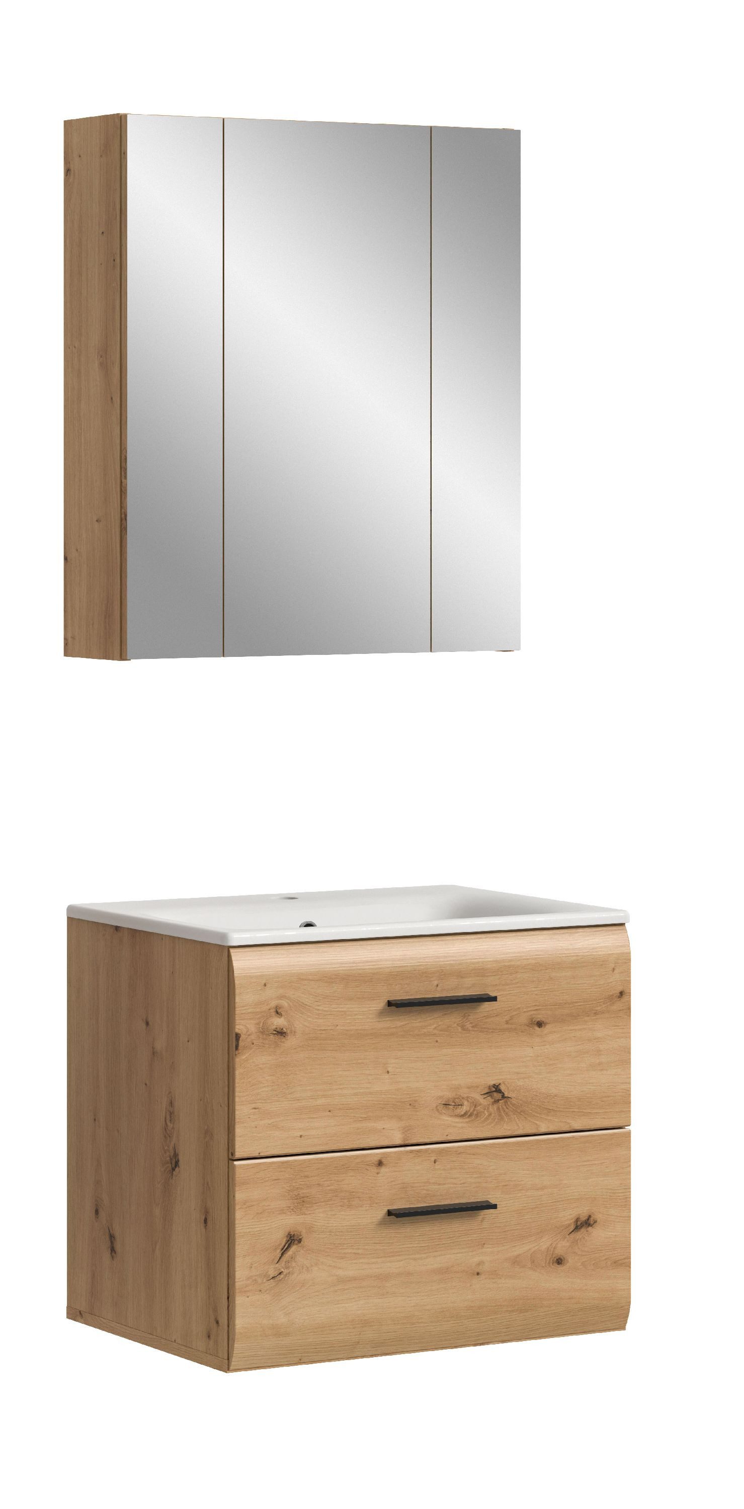 xonox.home Badmöbel-Set, (2tlg. Set inkl. Waschtisch Inkl. Waschbecken, Spiegelschrank), Artisan Oak Nachbildung Melamin beschichtet modern 60x185x46 cm