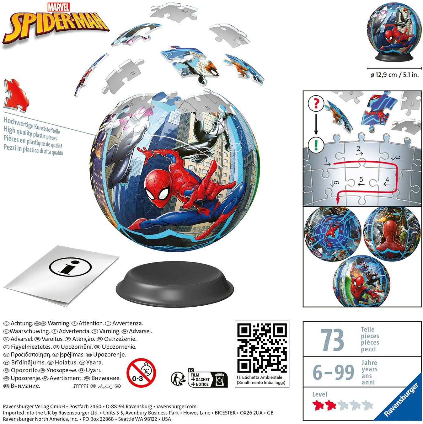 Ravensburger 3D-Puzzle Spiderman, 73 Puzzleteile, Made in Europe