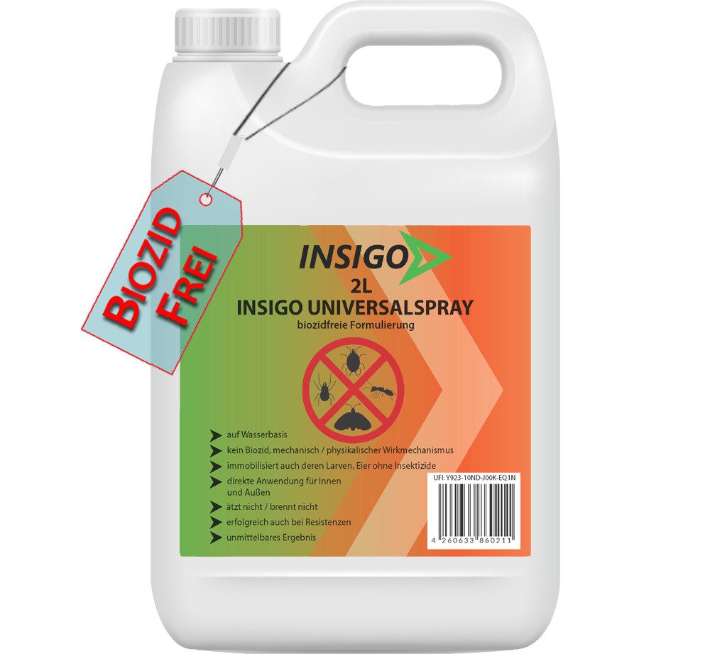 INSIGO Insektenspray Universalspray, Insektenspray, 2 l, biozidfreie Formel, auf Wasserbasis, geruchsarm, brennt / ätzt nicht