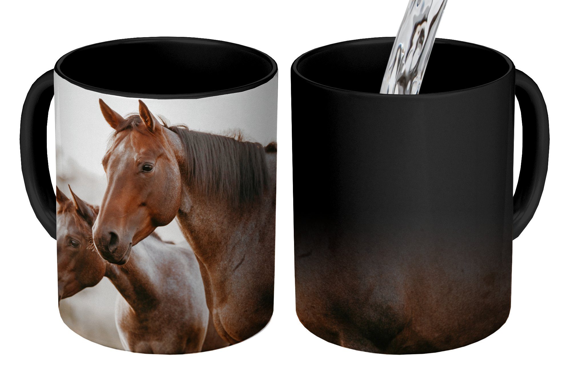 MuchoWow Tasse Pferde Keramik, Braun, - Natur Zaubertasse, Kaffeetassen, Geschenk Farbwechsel, - Teetasse