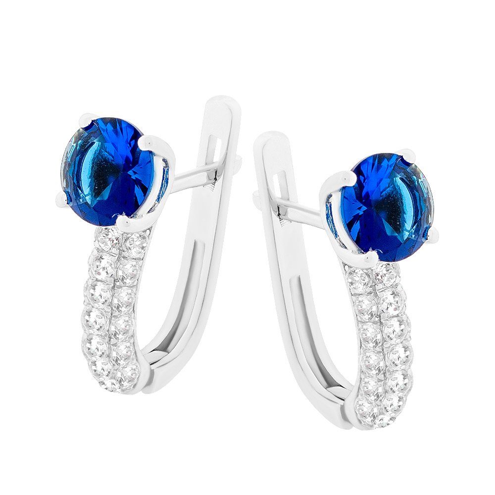 SOKOLOV Jewelry Paar Ohrhänger aus 925 Silber mit blauen Glaskristallen (und farblosen Zirkonia, 2-tlg., Set), 925 Sterling Silber Schmuck für Damen