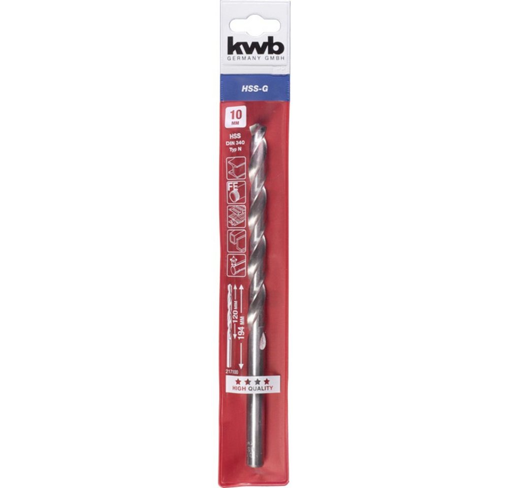 Thumbnail - kwb Metallbohrer kwb 217100 HSS Spiralbohrer 10 mm Gesamtlänge 194 mm DIN 340 Zylinde