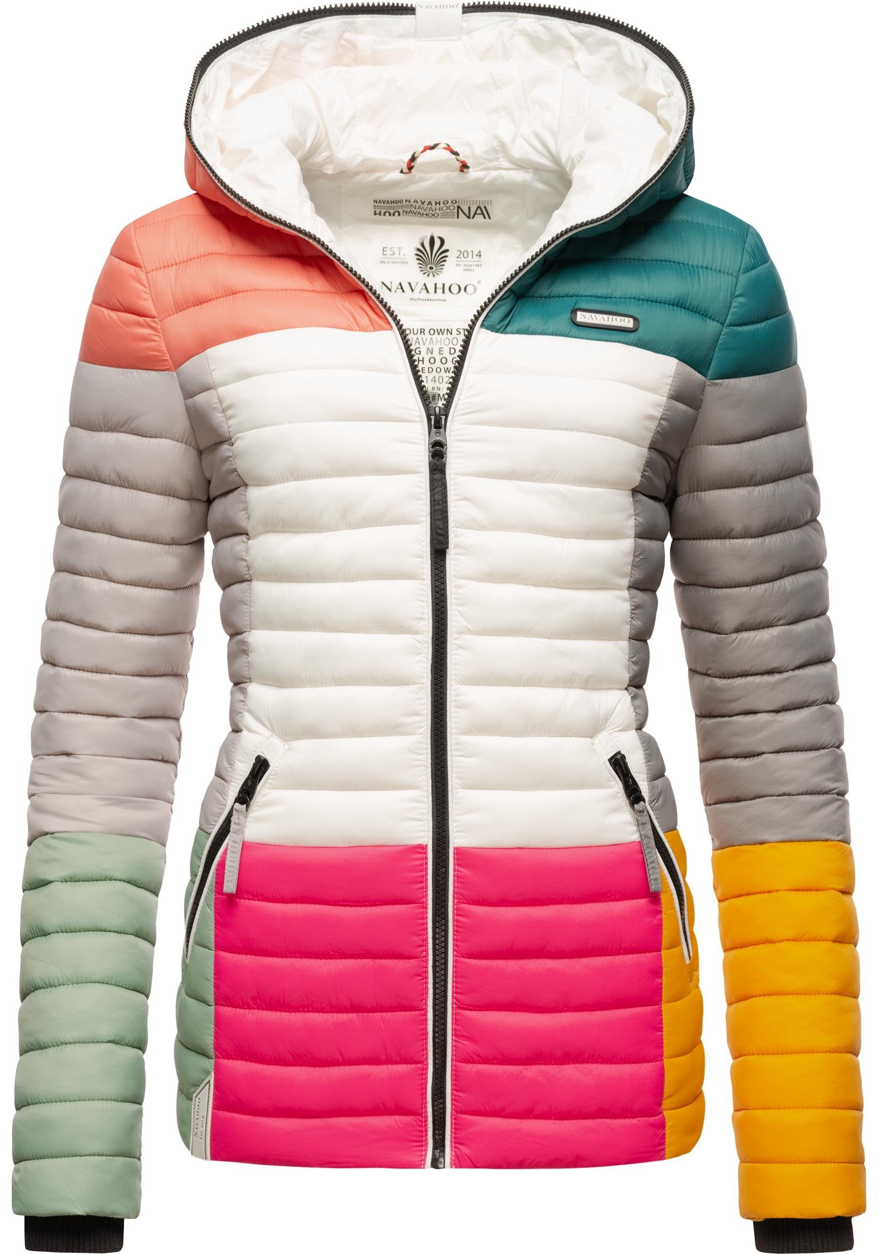 Schnäppchenjäger Navahoo Steppjacke Multikulti stylische Colorblocking Kapuze Übergangsjacke dark m