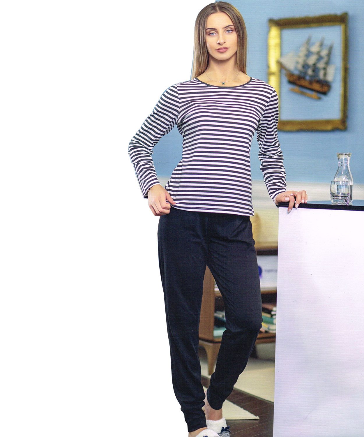 Era&Me Pyjama Damen Pyjama Set Schlafhose + Langarm Oberteil (Schlafanzug Schlafhose + Langarm Oberteil, 2 tlg., Schlafanzug Set) Hoher Baumwollanteil – Bild 4 von 5
