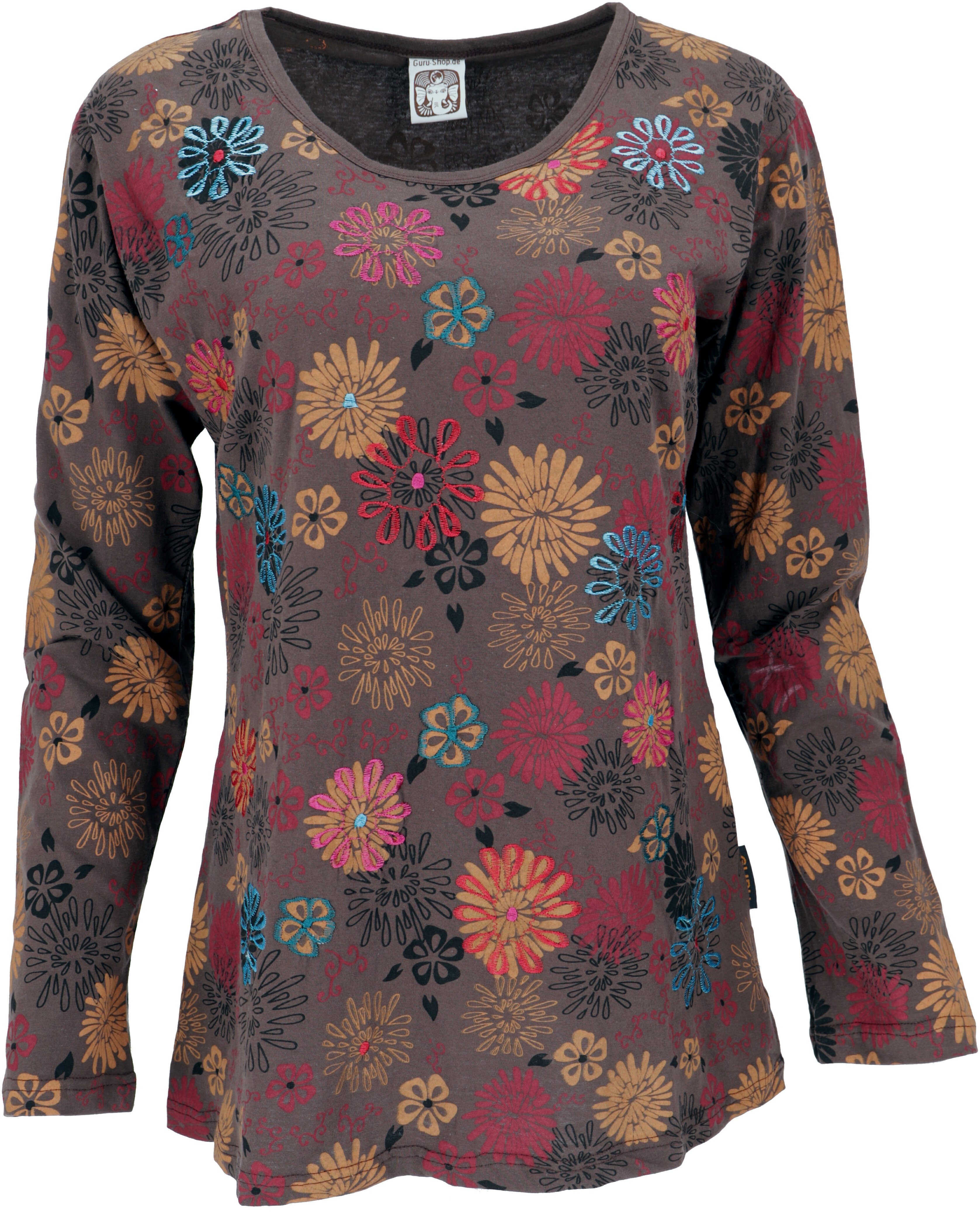 Guru-Shop Longsleeve Besticktes Langarmshirt Hippie chic Retro - braun alte günstig online kaufen