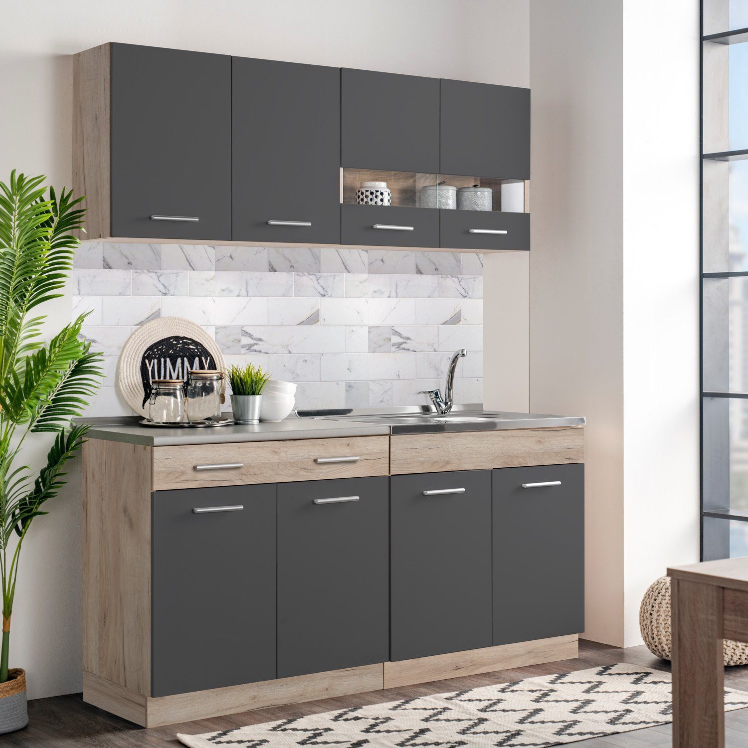 Homestyle4u Küchenzeile 160 cm ohne Geräte günstig online kaufen