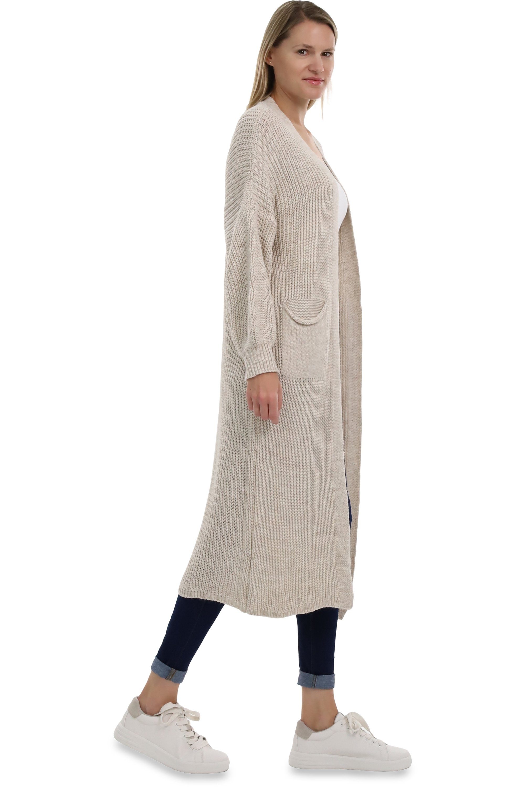 malito more than fashion Longstrickjacke malito Damen Strickmantel, schicker Cardigan, moderne Wollmantel, offene lange Strickjacke in Grobstrick-Optik