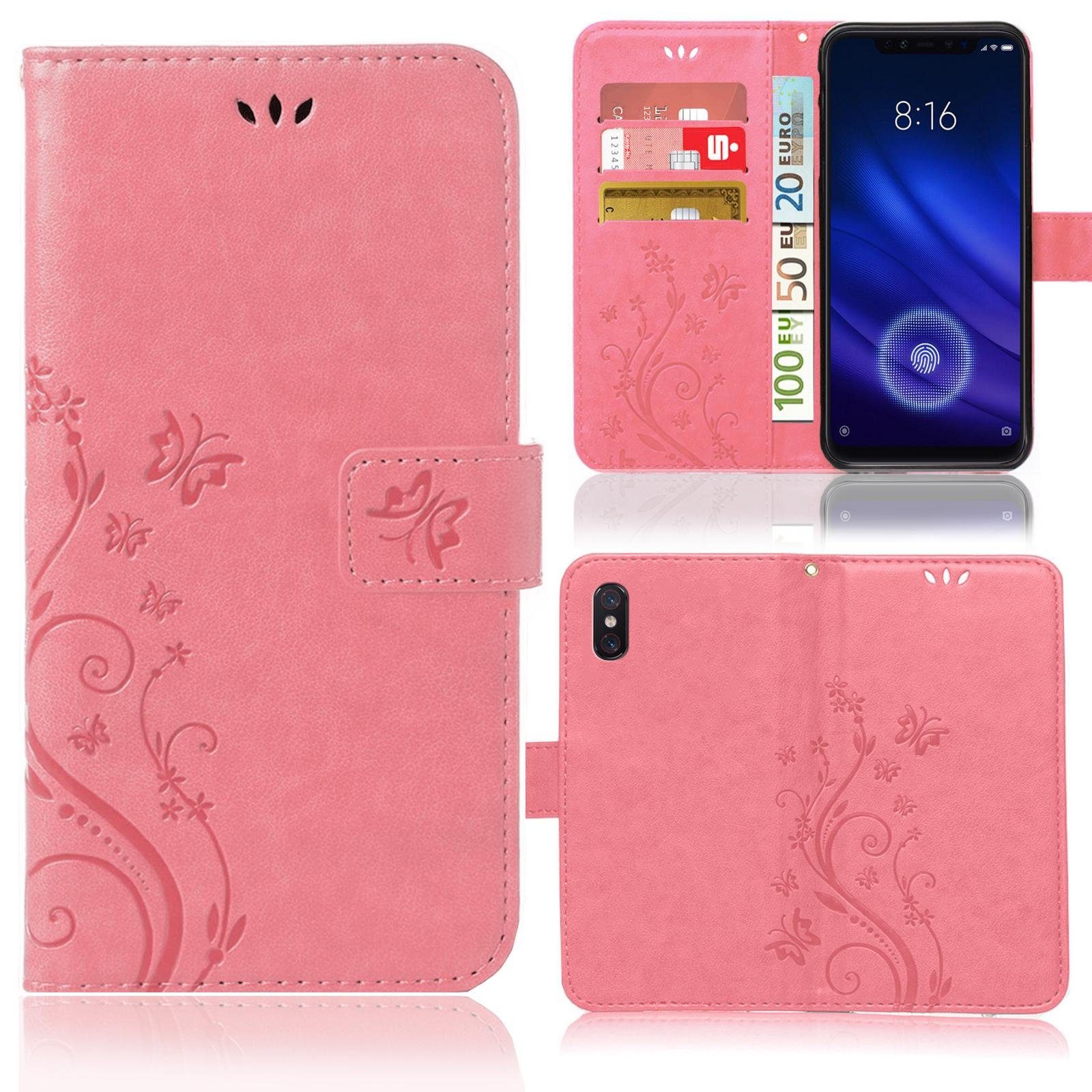 Numerva Handyhülle Bookstyle Flower für Xiaomi Mi 8 / Mi 8 Pro, Handy Tasche Schutzhülle Klapphülle Flip Cover mit Blumenmuster