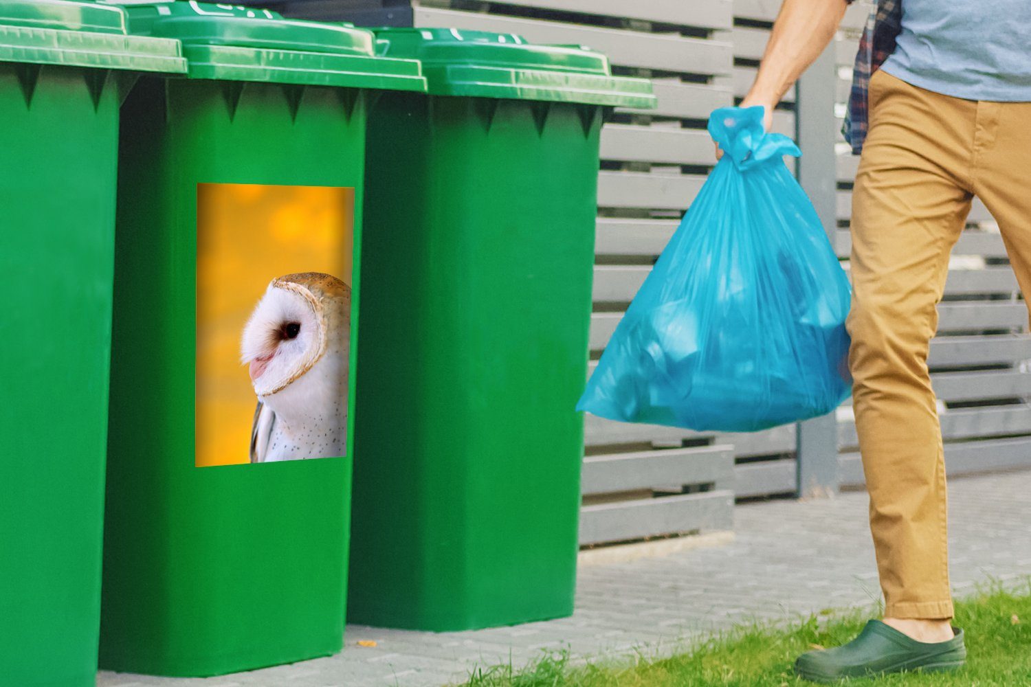 Container, Mülleimer-aufkleber, Gelb Mülltonne, - - Tier Sticker, Eule St), (1 Wandsticker Abfalbehälter MuchoWow