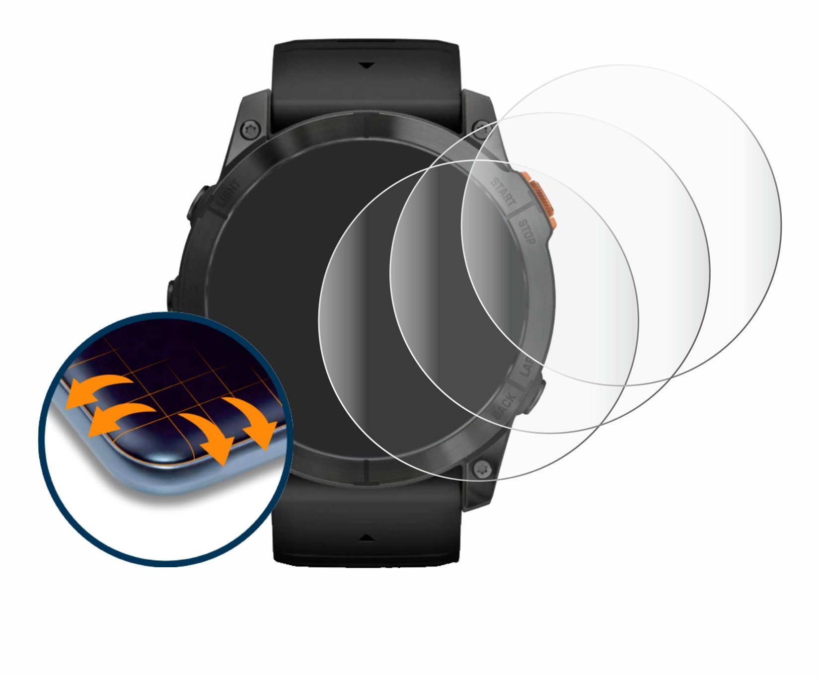Savvies Displayschutzfolie Fullscreen Schutzfolie für Garmin Fenix 7X Pro Solar (51 mm), 4 Stück, Displayschutz Folie Fullcover Klar Transparent