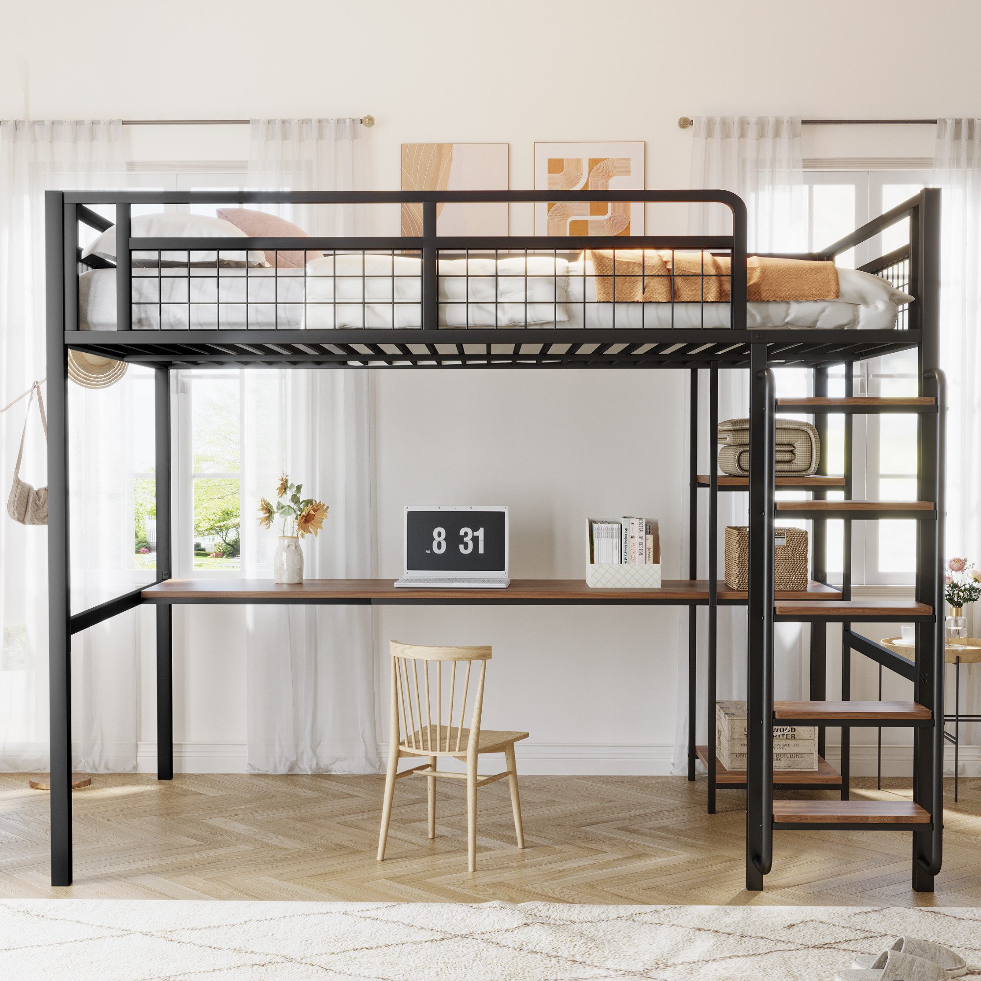 Flieks Hochbett Metallbett 140x200cm mit Sicherheitsleiter, günstig online kaufen