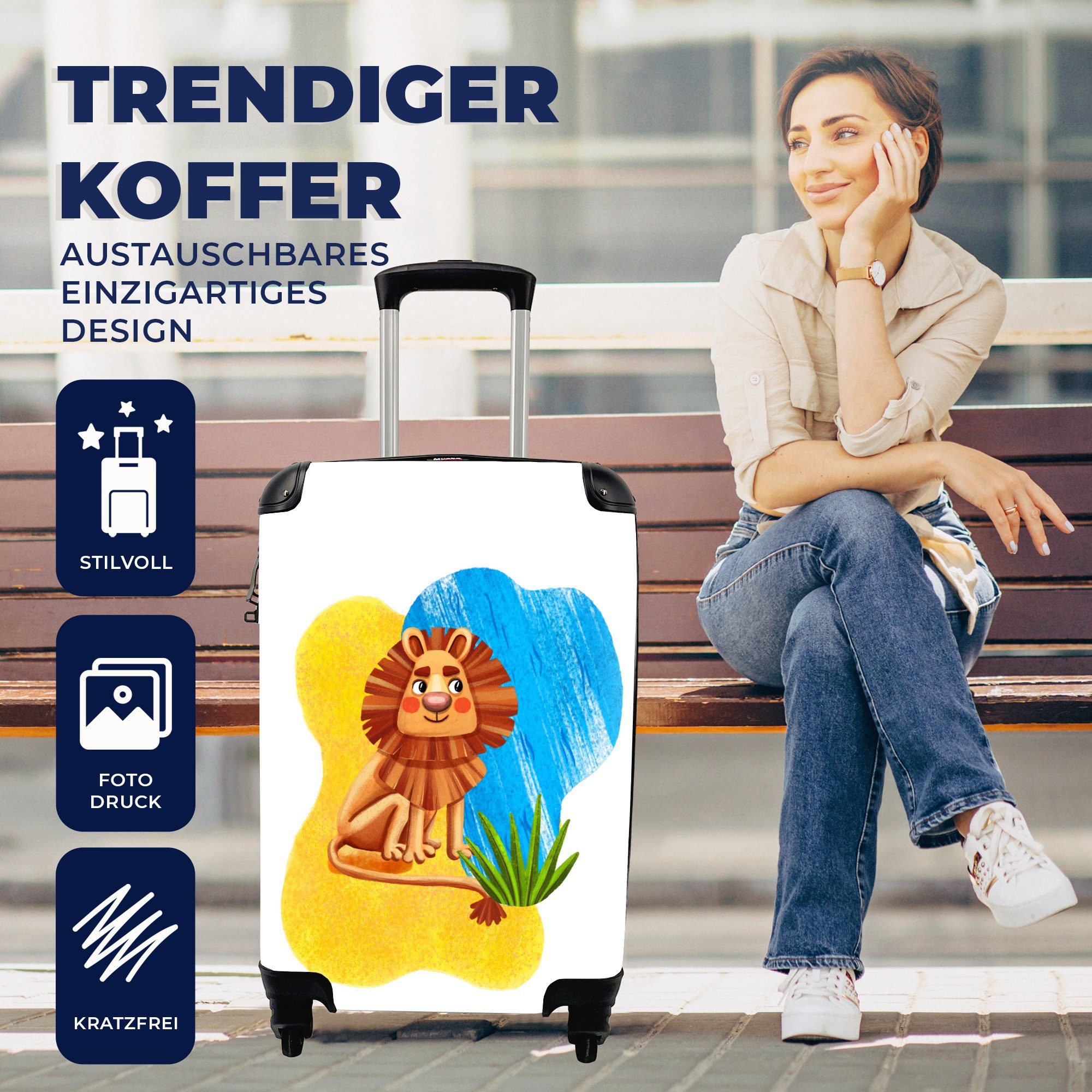 Rollen, Reisetasche - Löwe mit Reisekoffer MuchoWow Dschungel, Trolley, Wasser Handgepäckkoffer für 4 - Ferien, rollen, Handgepäck