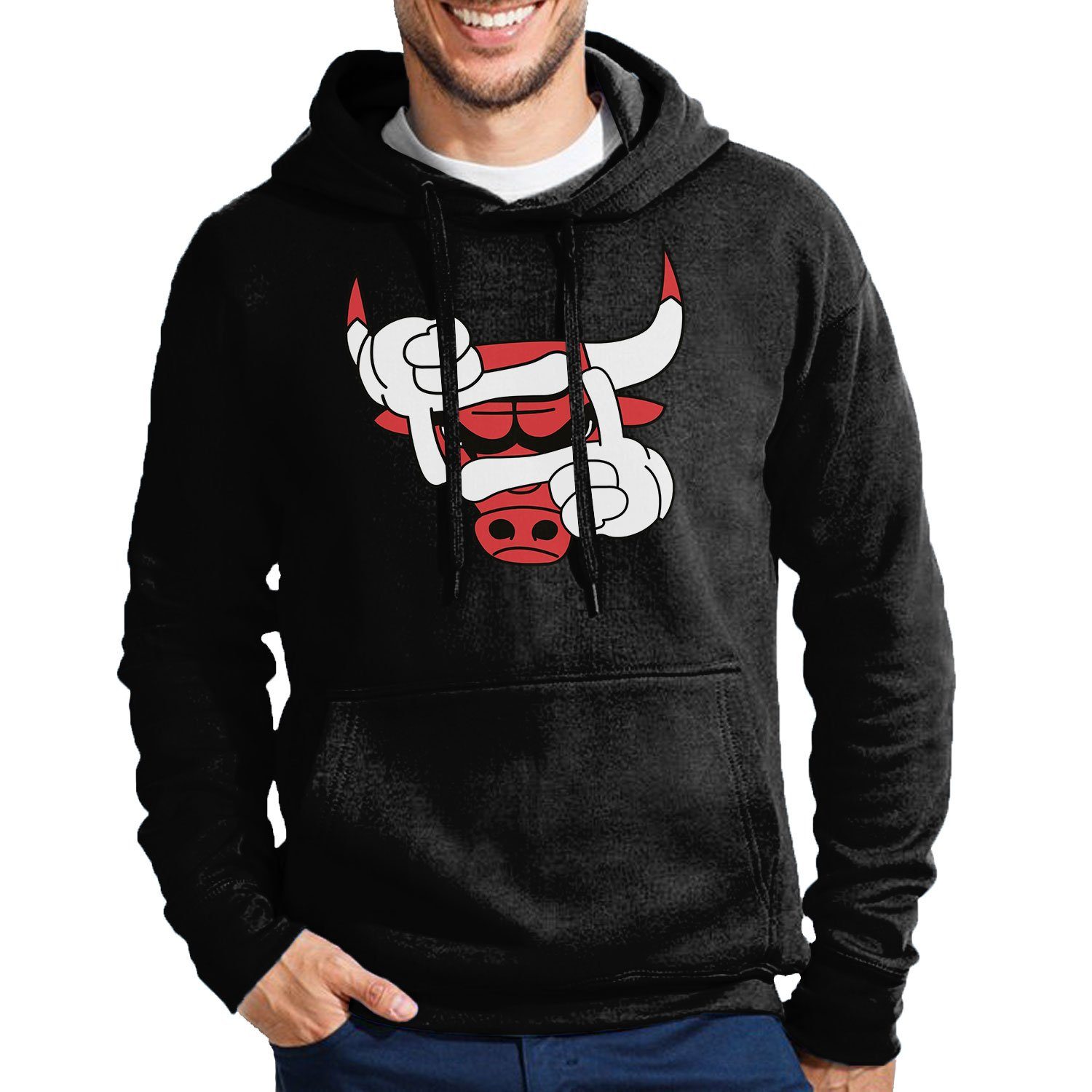 Blondie & Brownie Bulls Auge Hoodie Kapuze Schwarz Bullen Stier Herren Pullover Eye Mit