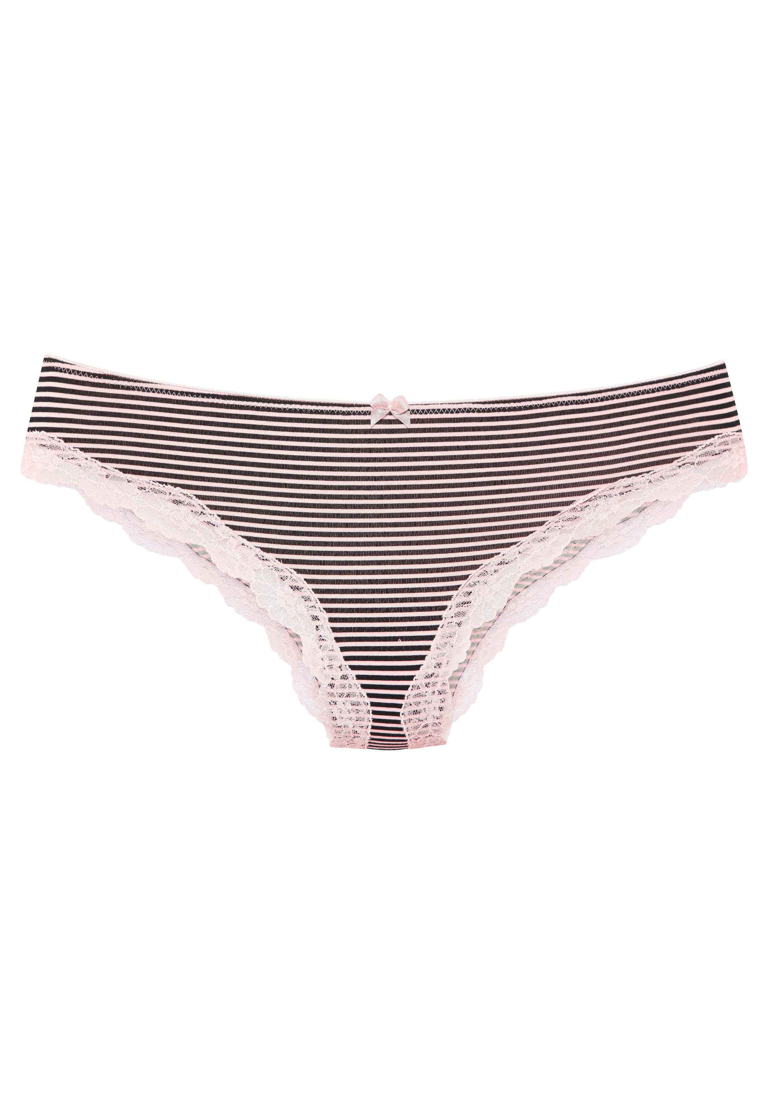 LASCANA Brasilslip (3er-Pack) aus elastischer Baumwolle mit zarter Spitze