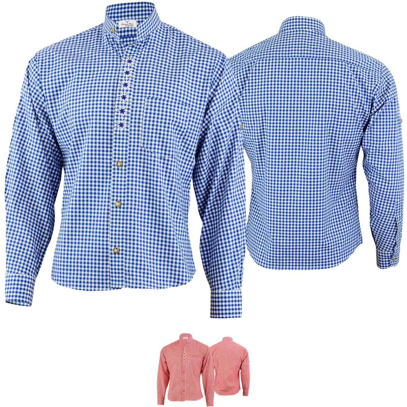 German Wear Trachtenhemd GW1205-EW-SK Trachtenhemd für Trachtenlederhosen mit Edelweiß-Stickerei stehkragen