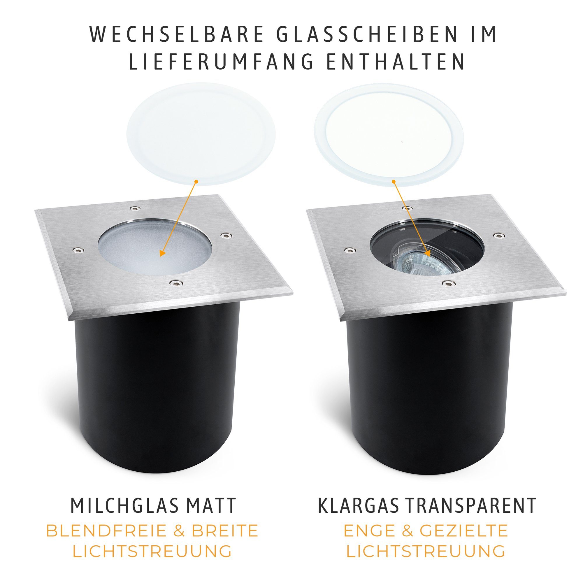 SSC-LUXon LED Gartenstrahler Bodeneinbaustrahler JUAVI quadratisch & schwenkbar in Edelstahl