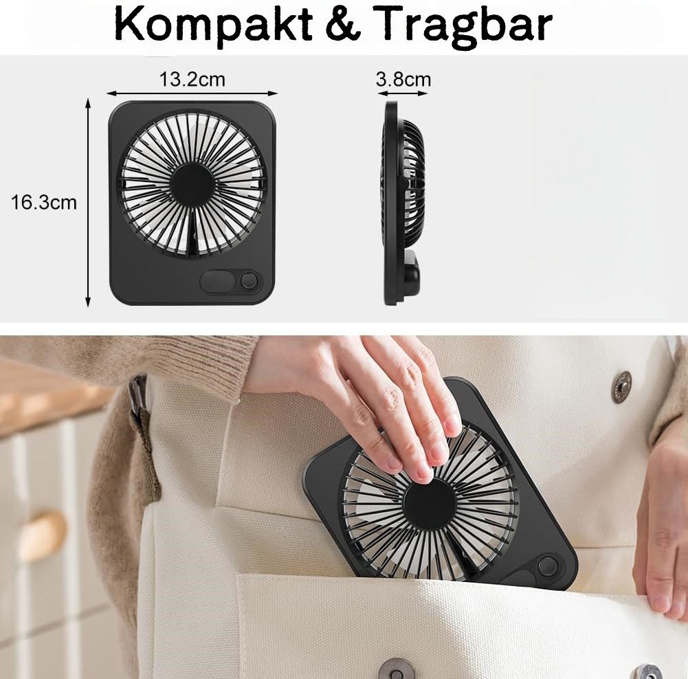 Minicloss Mini USB-Ventilator Mini USB-Ventilator, Einstellbar Tragbarer LED Anzeige Fan, Für Büro, Zuhause, Schlafzimmer, Bibliothek
