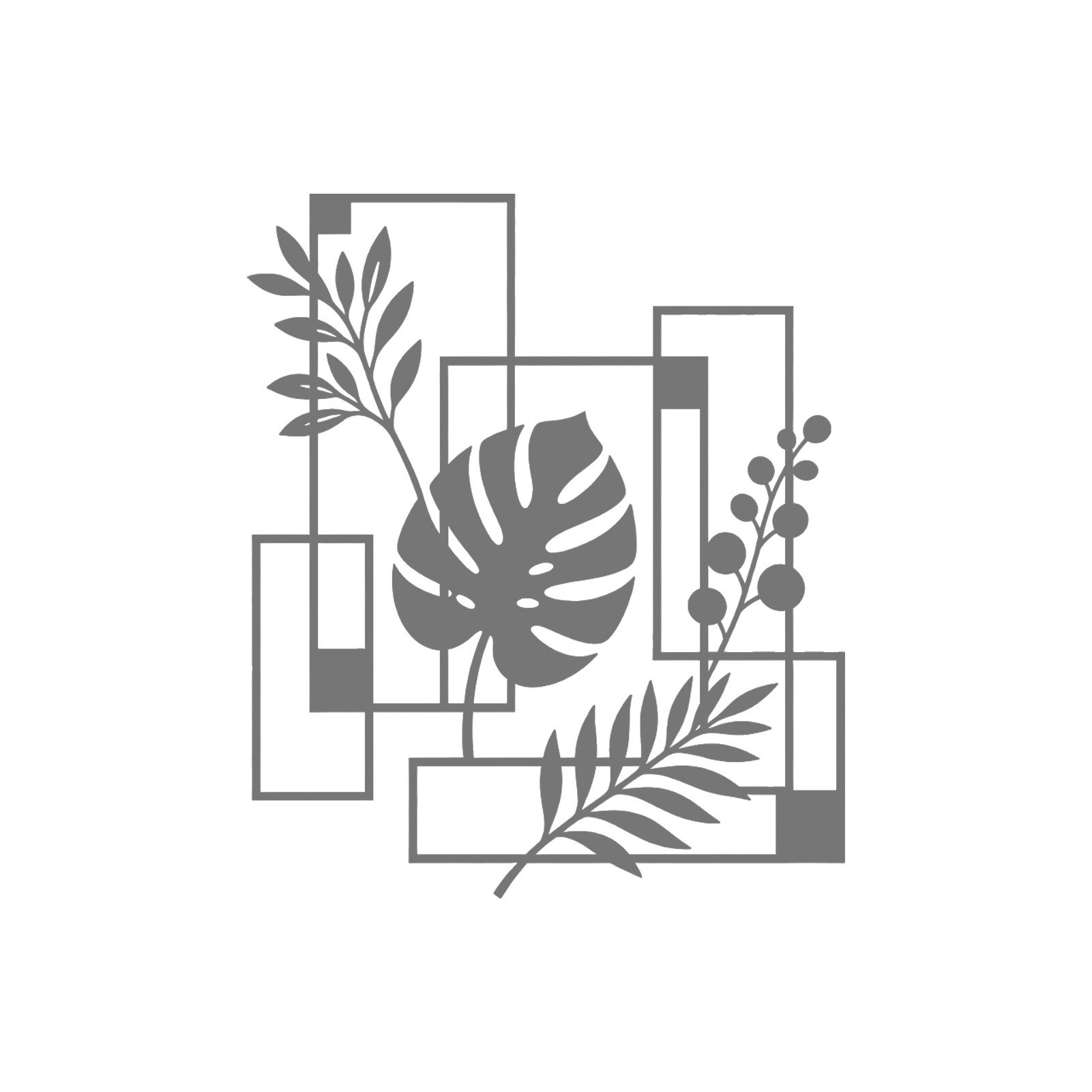 Jumpeak Wanddekoobjekt Monstera Silhouette Wanddekoration, Geometrische Quadrate, Linienkunst, Metall, 4 Farben, 2Größen, Wanddekoration für das Wohnzimmer,Abstrakt