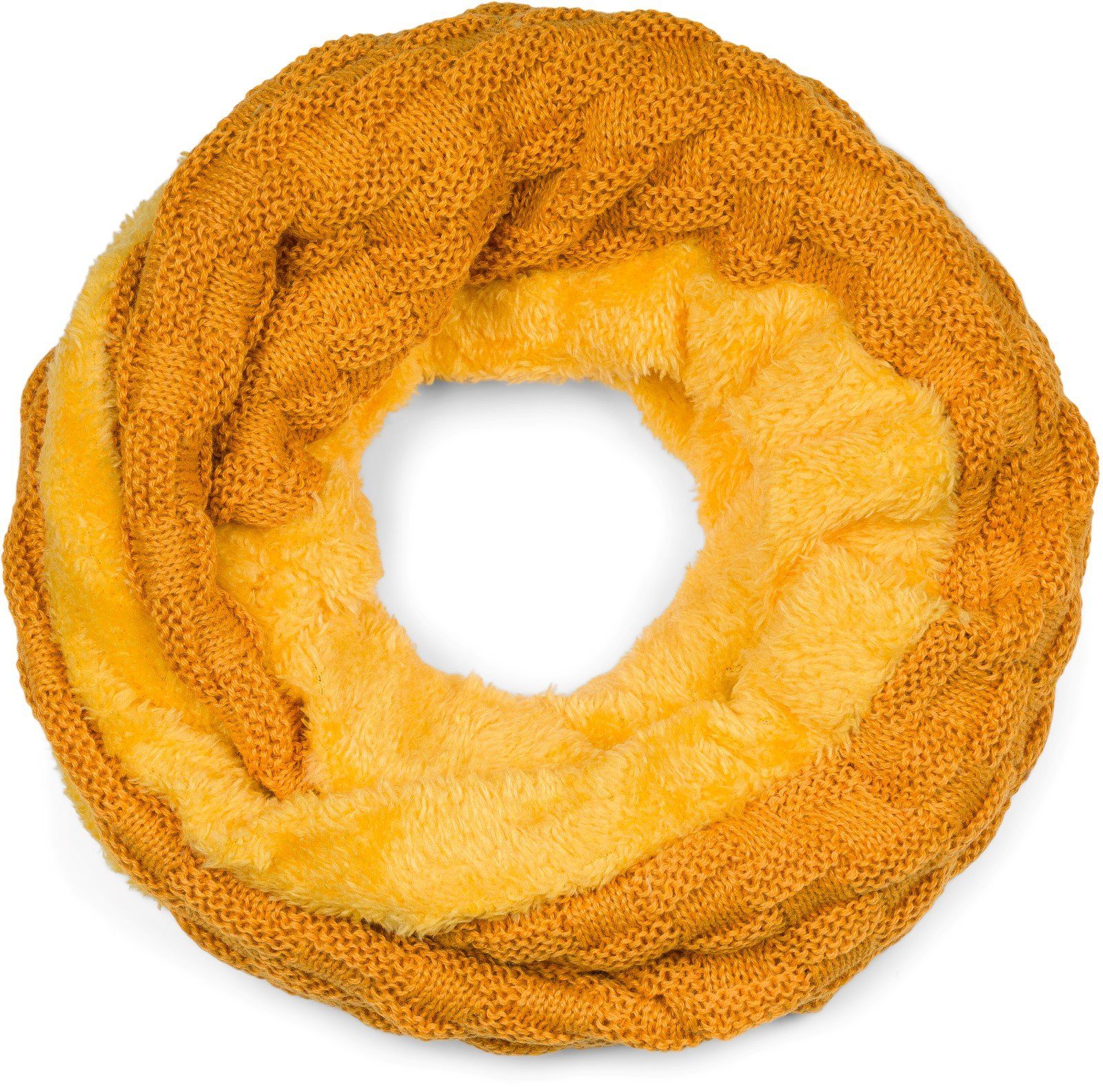 Strickschal Feinstrick Loop mit Flecht Muster und Teddyfleece