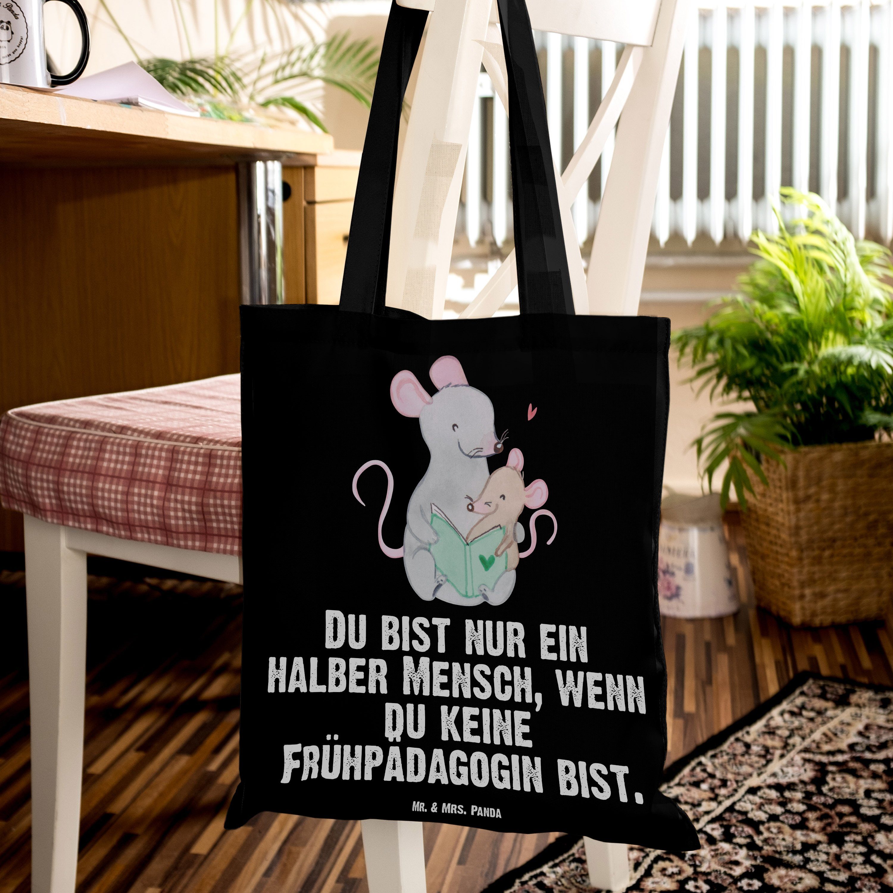 Panda Geschenk, Tragetasche Ausbildung, - Studium, Mr. Frühpädagogin mit Herz Mrs. - (1-tlg) Jut & Schwarz