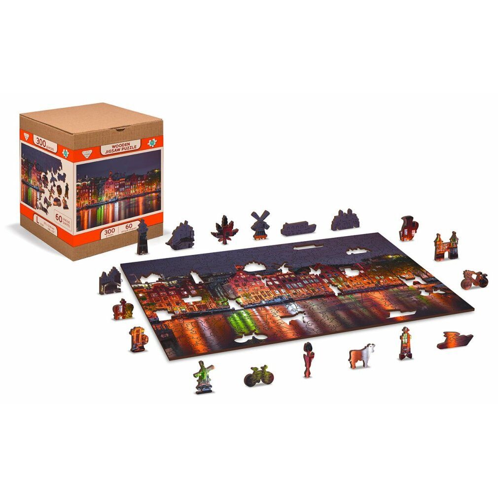 Wooden City Puzzle Holzpuzzle Nacht Amsterdam 2in1, 150 Teile ECO, Puzzleteile