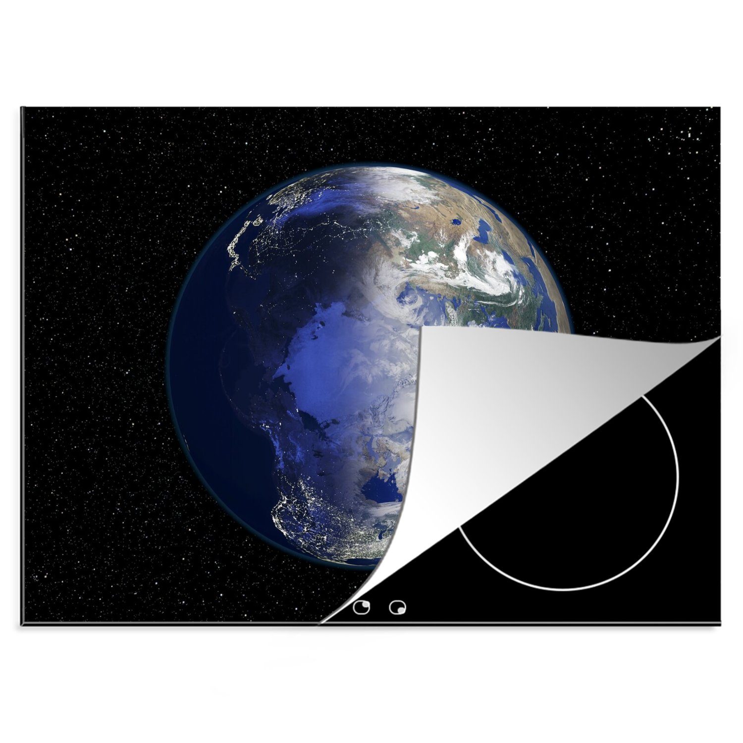 MuchoWow Herdblende-/Abdeckplatte Satellitenbild der Erde aus dem Weltraum, Vinyl, (1 tlg), 70x52 cm, Mobile Arbeitsfläche nutzbar, Ceranfeldabdeckung