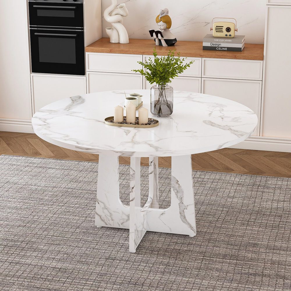 Odikalo Couchtisch Modularer runder Esstisch,MDF-Wohnzimmertisch, Platz für 4 Personen (Holz Beistelltisch mit 120 cm Durchmesser und 76 cm Höhe, für Esszimmer, Küche und Wohnzimmer)
