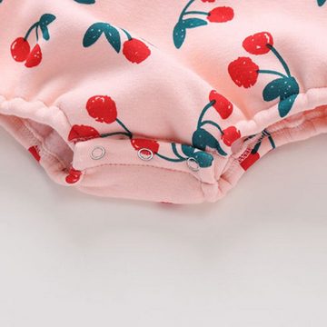 suebidou Strampler Baby/Kleinkind Body rosa mit Kirschen Print und Kopfband geplüscht Allover Print Kirschen