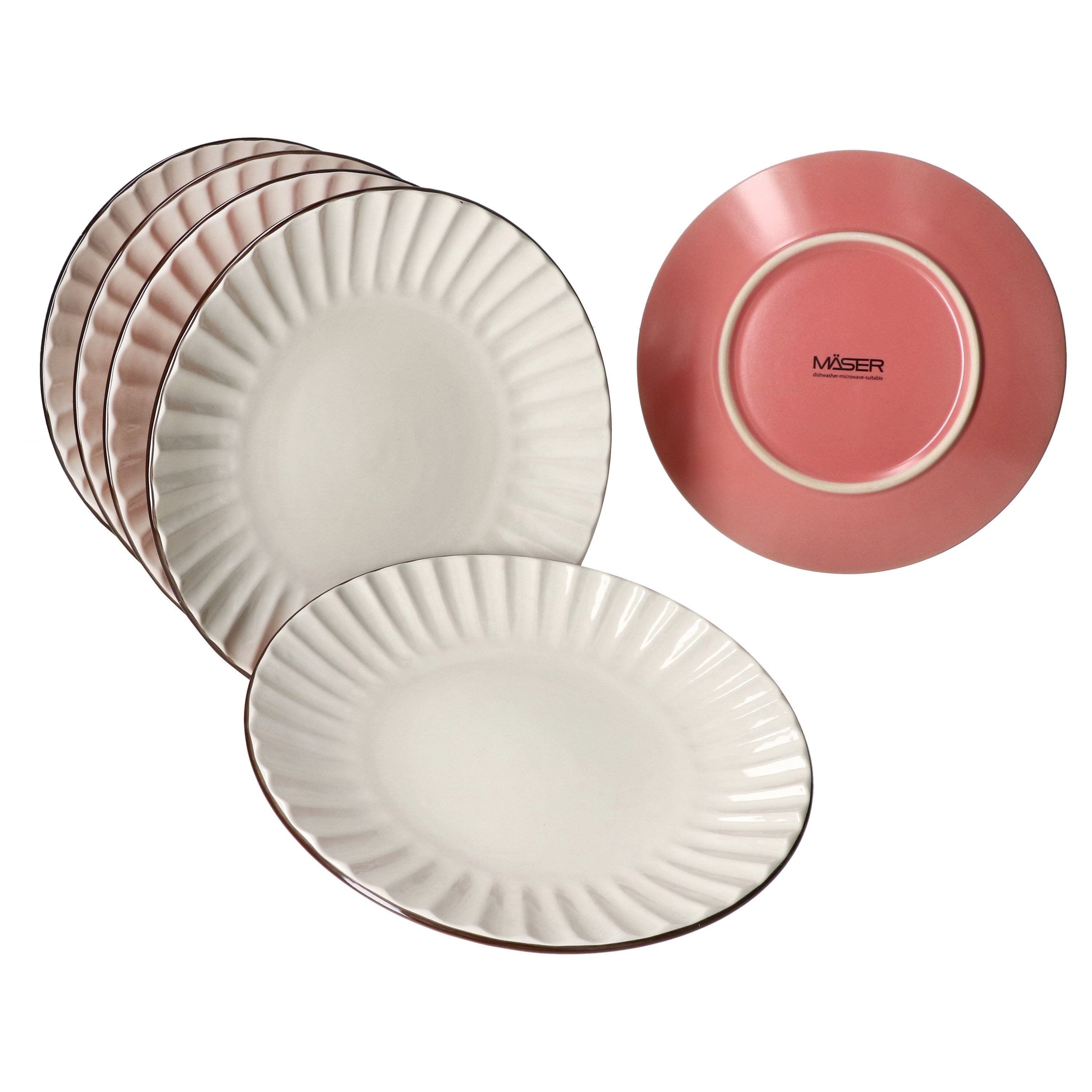 MÄSER Frühstücksteller Mäser OSITA Rose Weiß 6x Kuchenteller Steingut 6 Personen