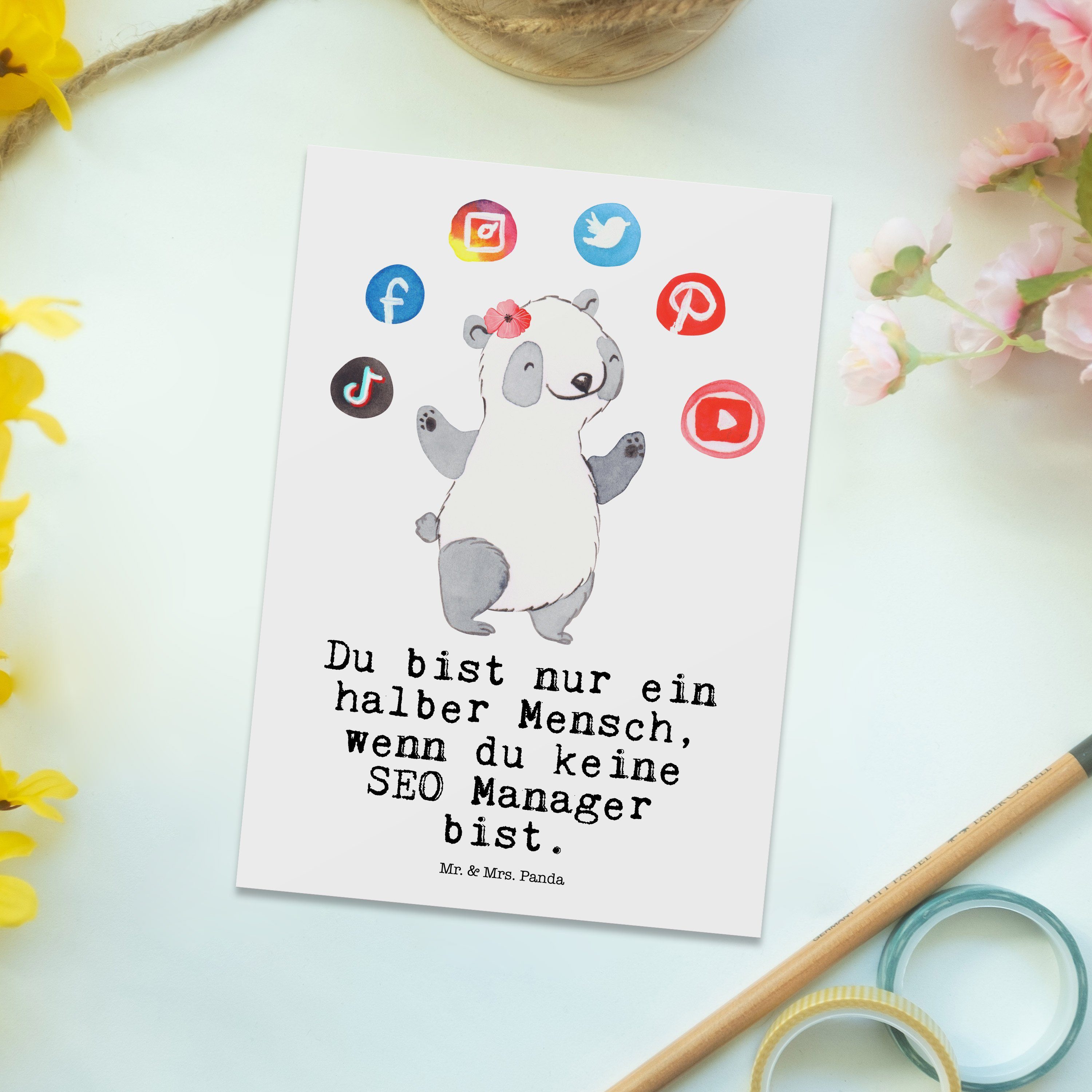 Mr. & Mrs. Panda Postkarte Geschenk, Marke - SEO mit Arbeitskollege, Weiß Herz - Digital Manager