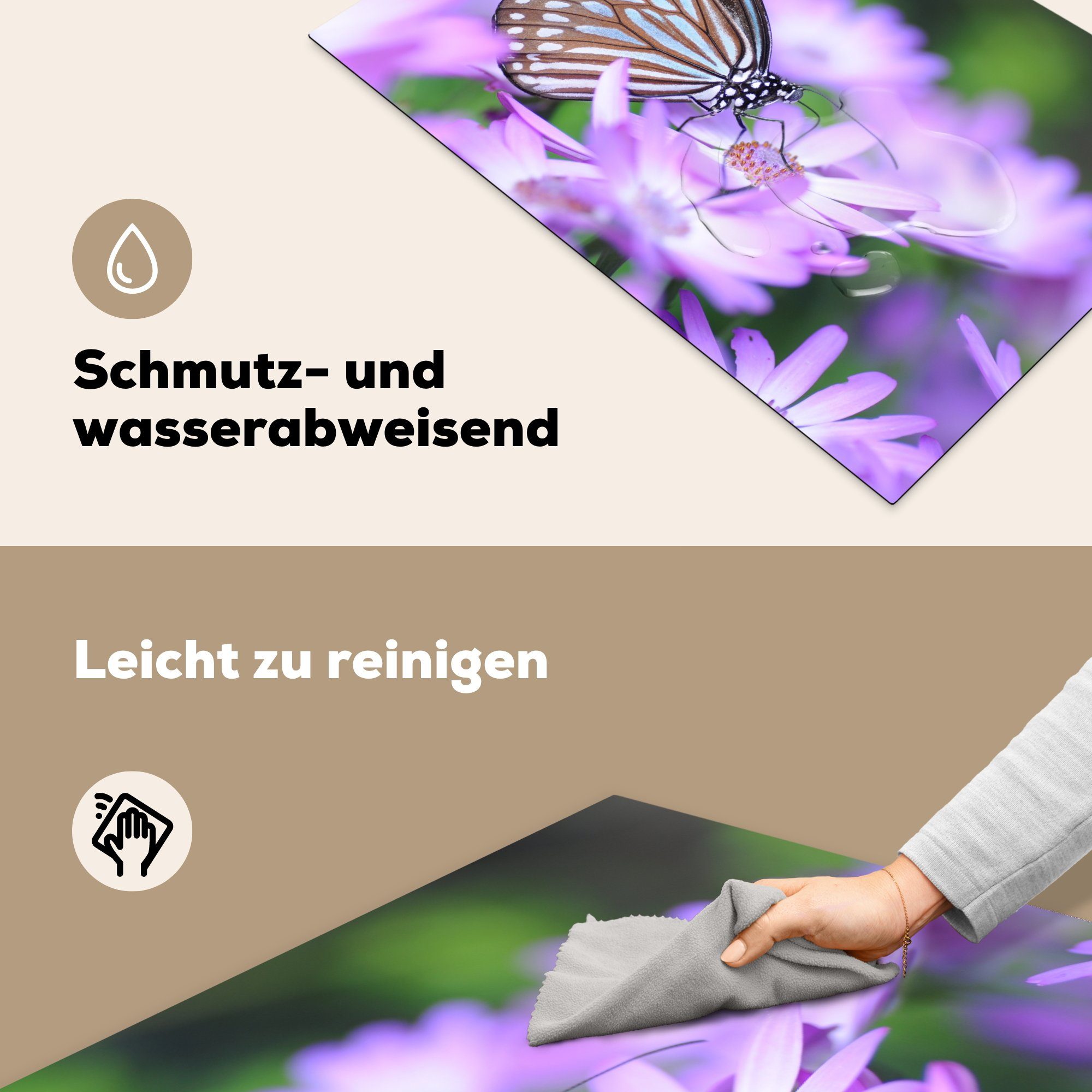 MuchoWow Herdblende-/Abdeckplatte Vinyl, Blume 81x52 für Ceranfeldabdeckung - - Schmetterling (1 Pflanzen, cm, tlg), die küche, Schutz Induktionskochfeld