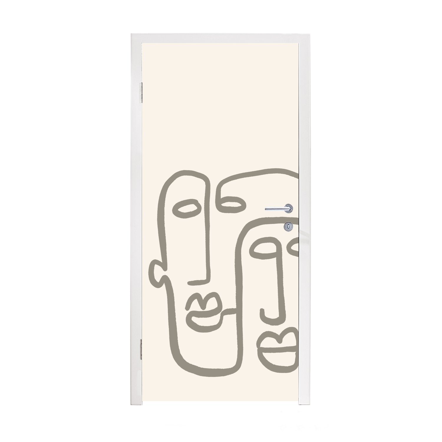 MuchoWow Türtapete Gesicht - Abstrakt - Strichzeichnung, Matt, bedruckt, (1 St), Fototapete für Tür, Türaufkleber, 75x205 cm