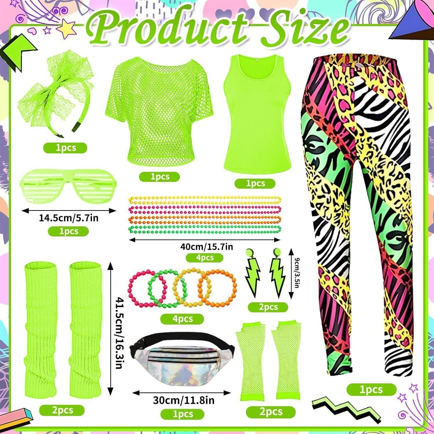 LuxusKollektion Partyanzug 80er 90er Jahre Damen Retro Outfit Set XL Rot Neon Disco Party