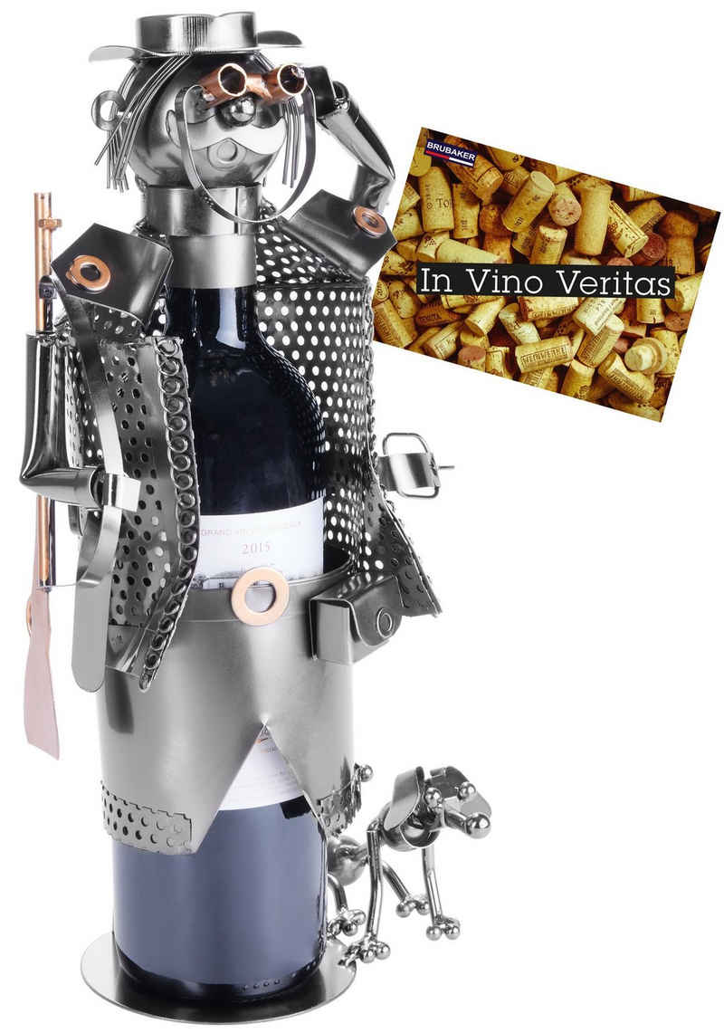 BRUBAKER Weinflaschenhalter Jäger mit Jagdhund Flaschenhalter, (1-St., inklusive Grußkarte), Weinhalter Metall Skulptur, Wein Geschenk